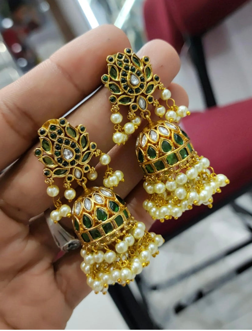 Lotus kemp jhumkas -Green Aksha Trends