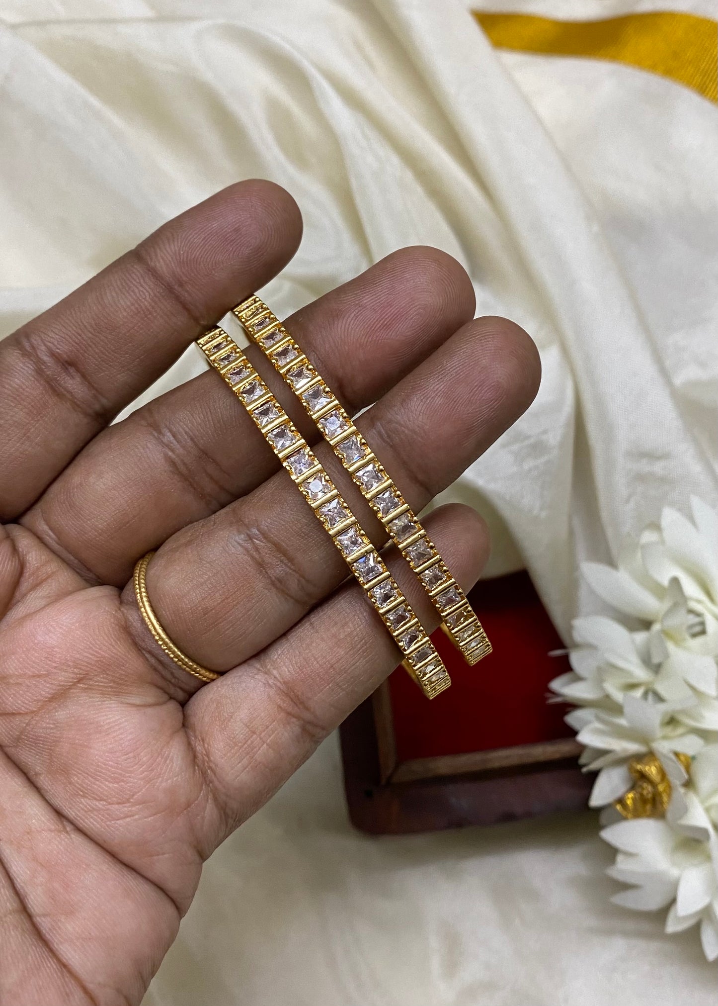 Premium block stone bangles (2pc) -White Aksha Trends