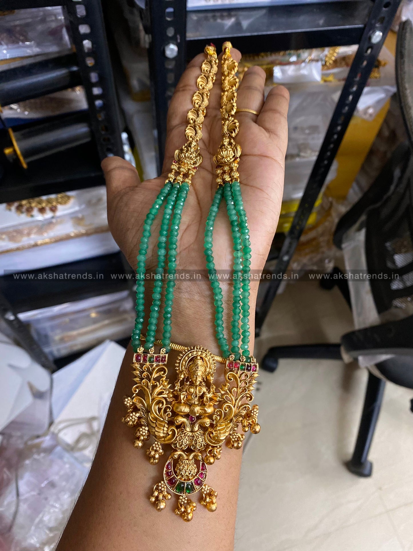 Lakshmi bead haram -Mint Green