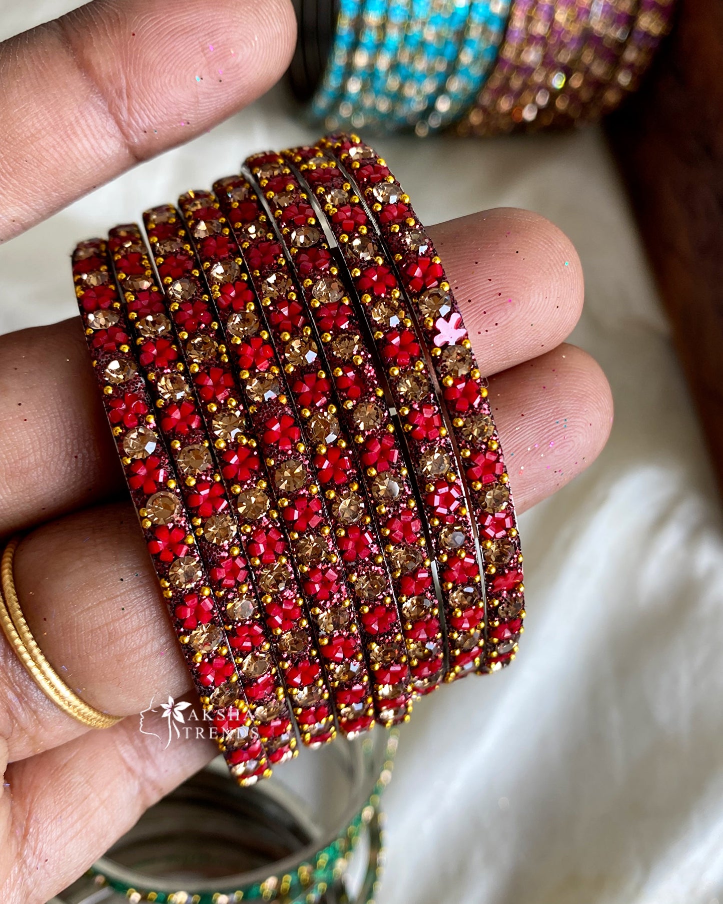 Floral metal Bangles -(8pc/one colour) Aksha Trends