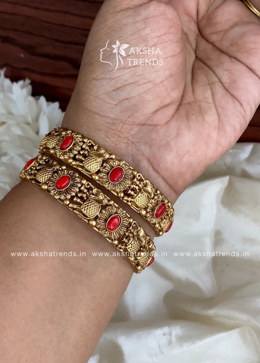 Antique Coral bangles (2pc) Aksha Trends