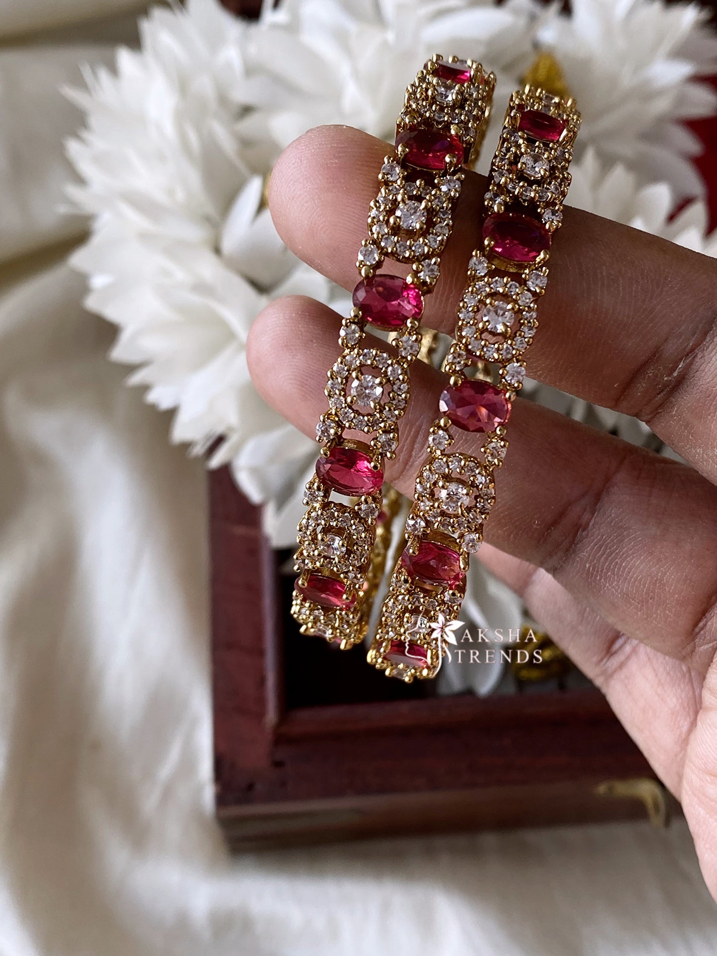 Premium AD bangles -Ruby (2pc) Aksha Trends
