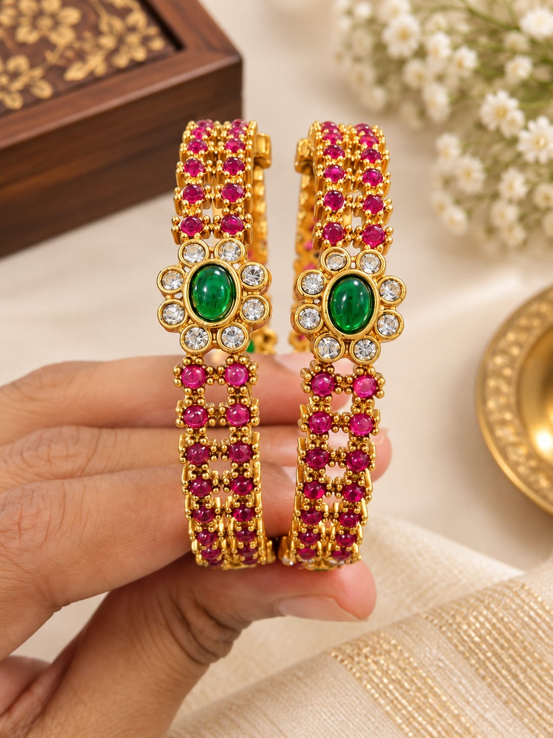 Antique floral stone bangles (2pc) Aksha Trends