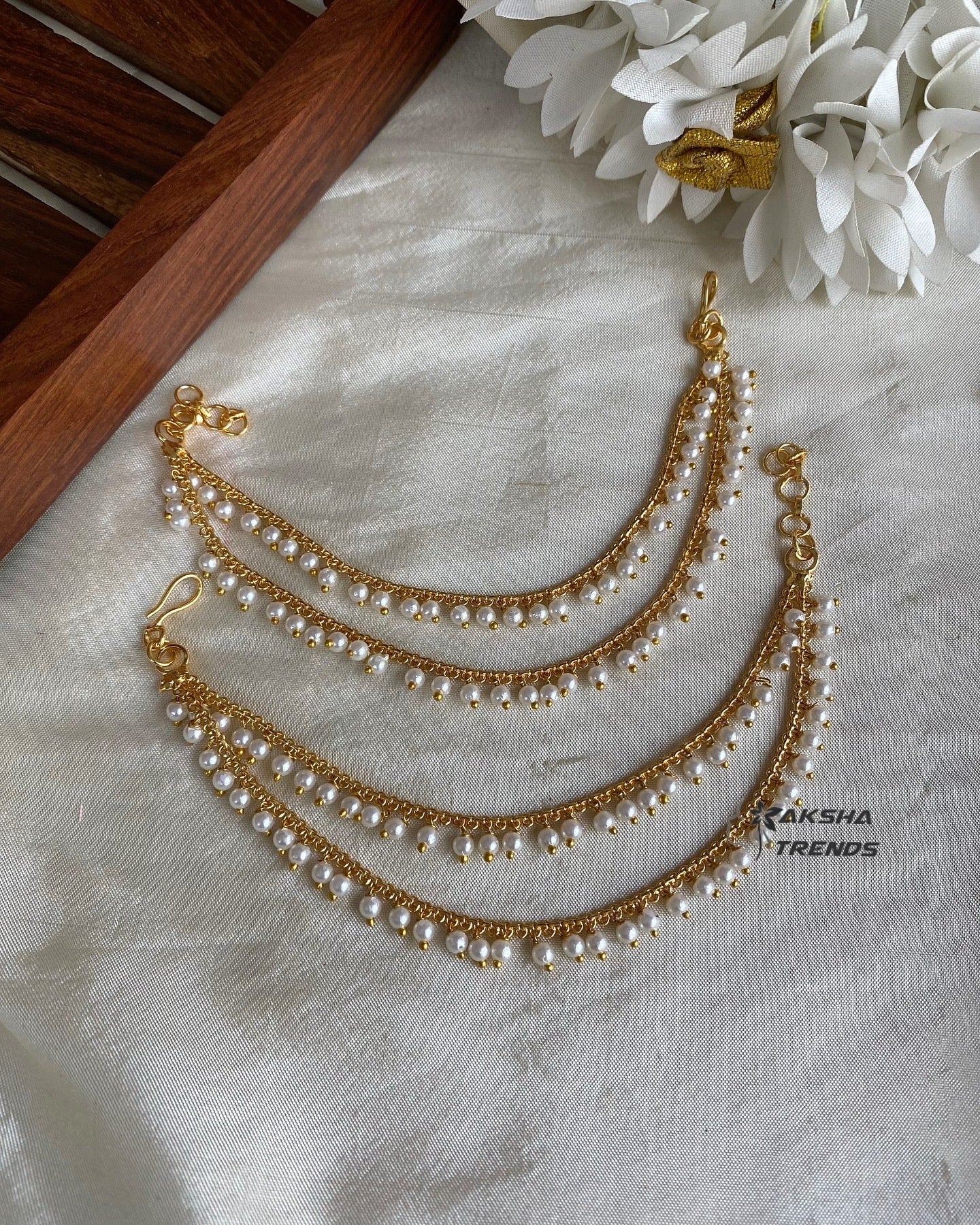 Premium pearl earchain -2 layer Aksha Trends