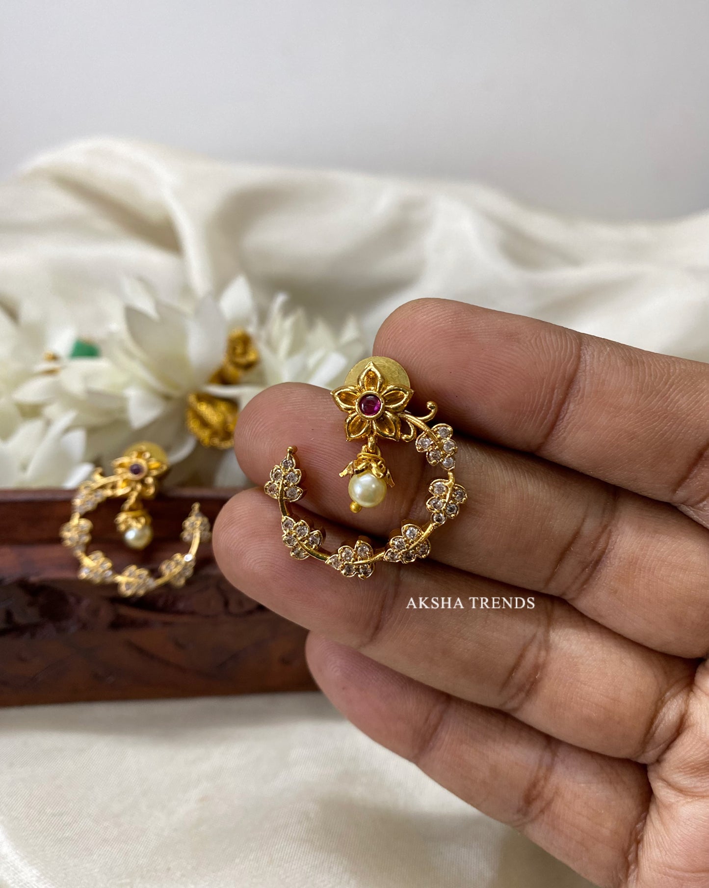 Floral diamond Earrings -Ruby Aksha Trends
