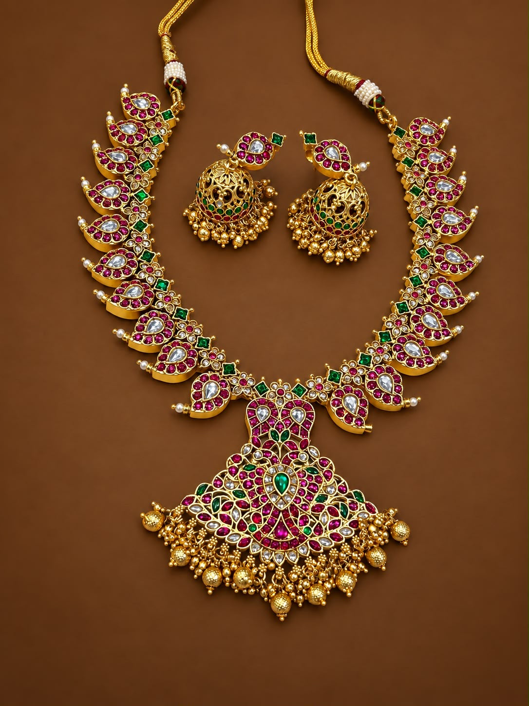 Premium jadau kemp necklace -Gold Aksha Trends