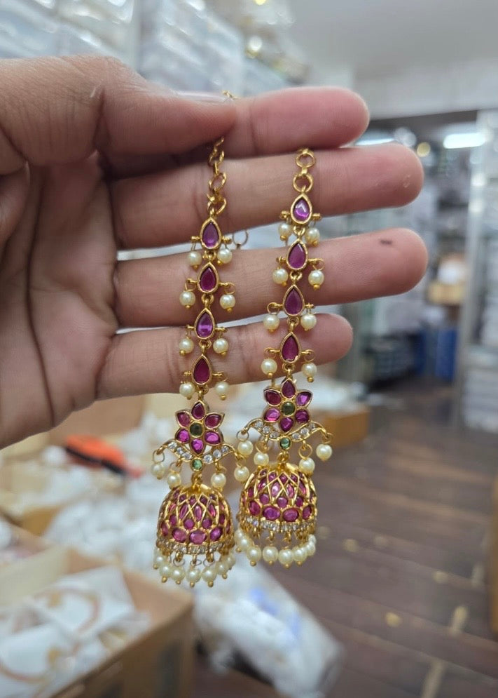 Premium kemp Jhumka with earchains Aksha Trends