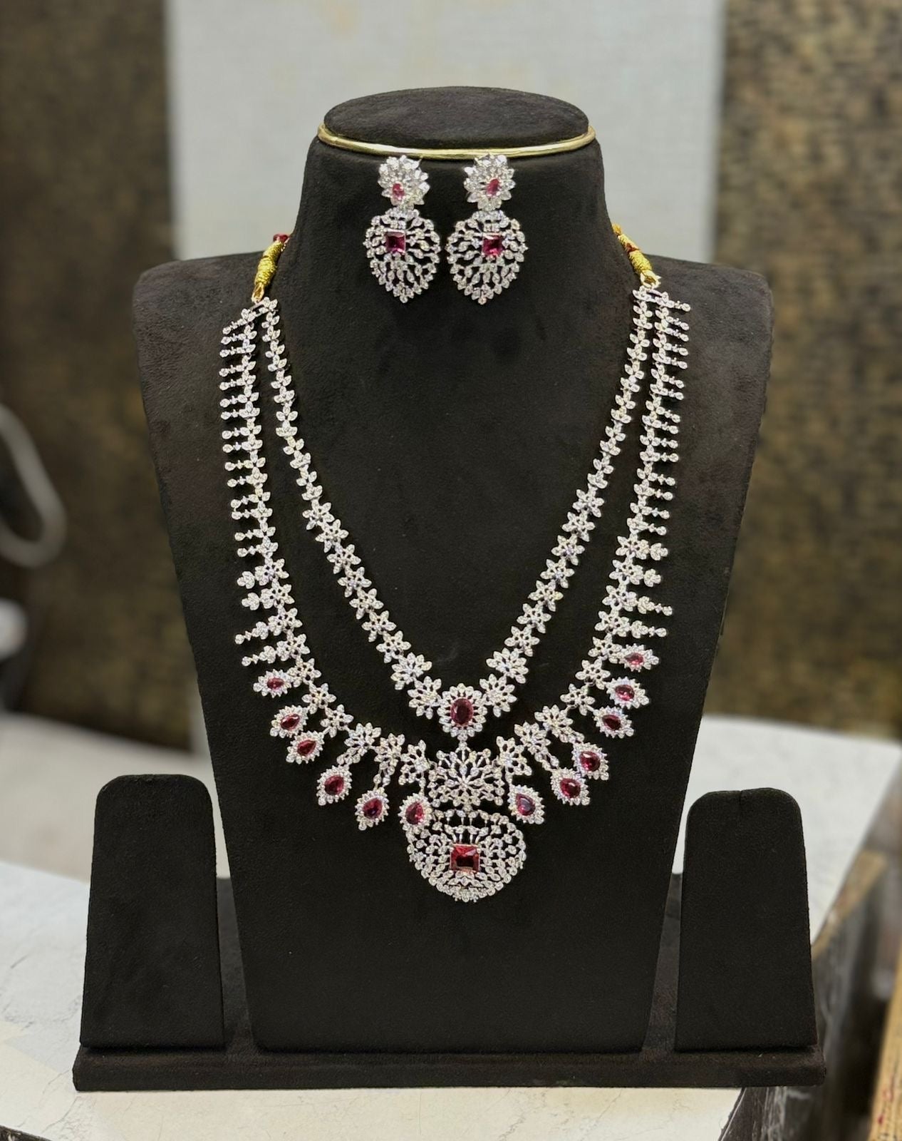 Silver diamond bridal haram -Ruby Aksha Trends