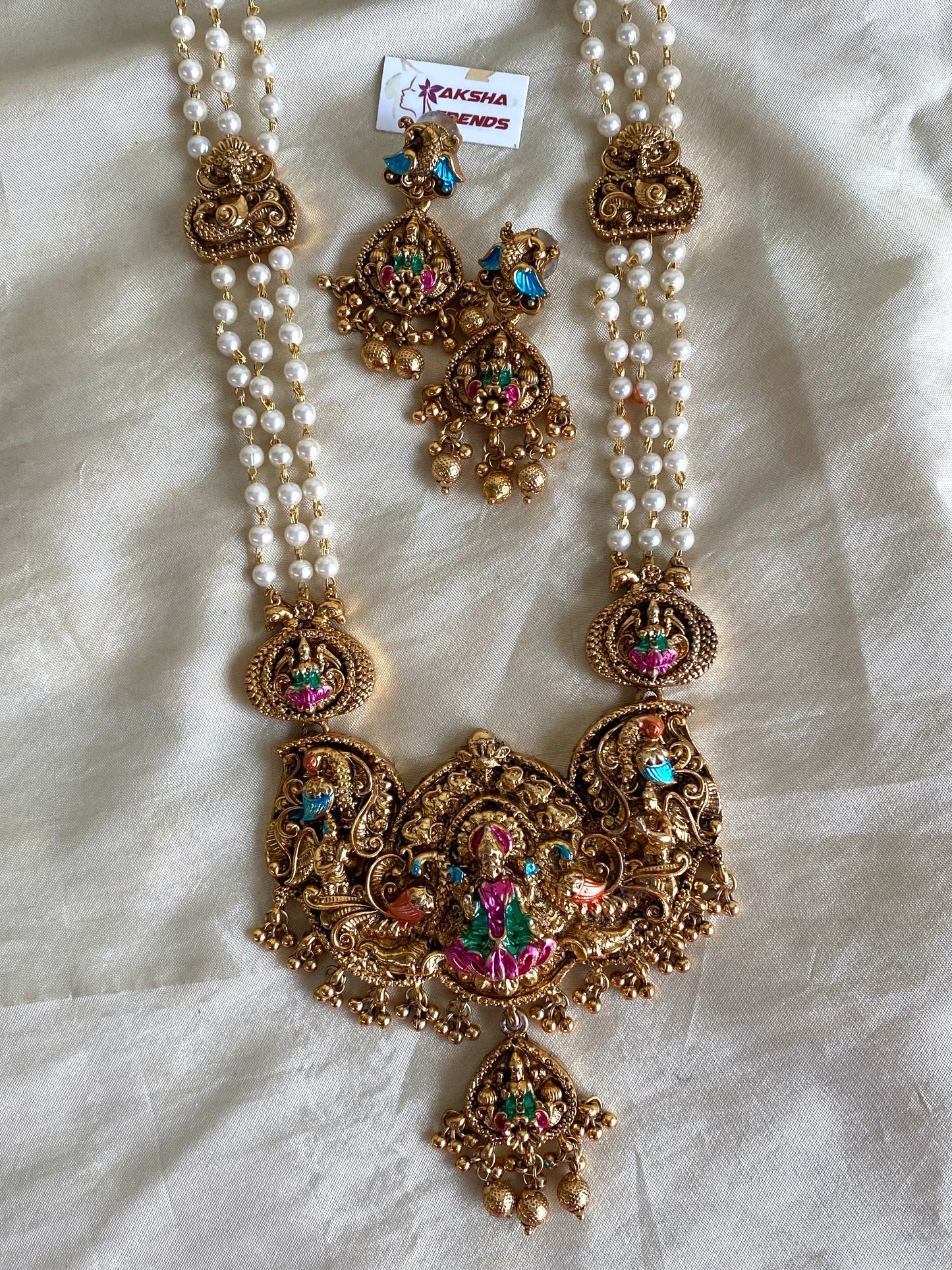 Lakshmi bead haram -pearl white Aksha Trends