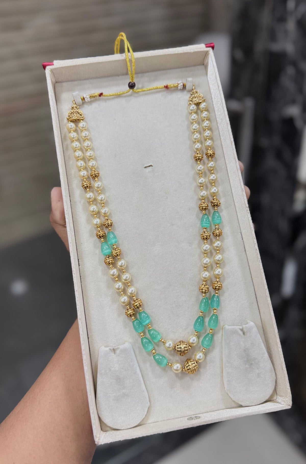 Mint green Pearl mala -2 layer Aksha Trends