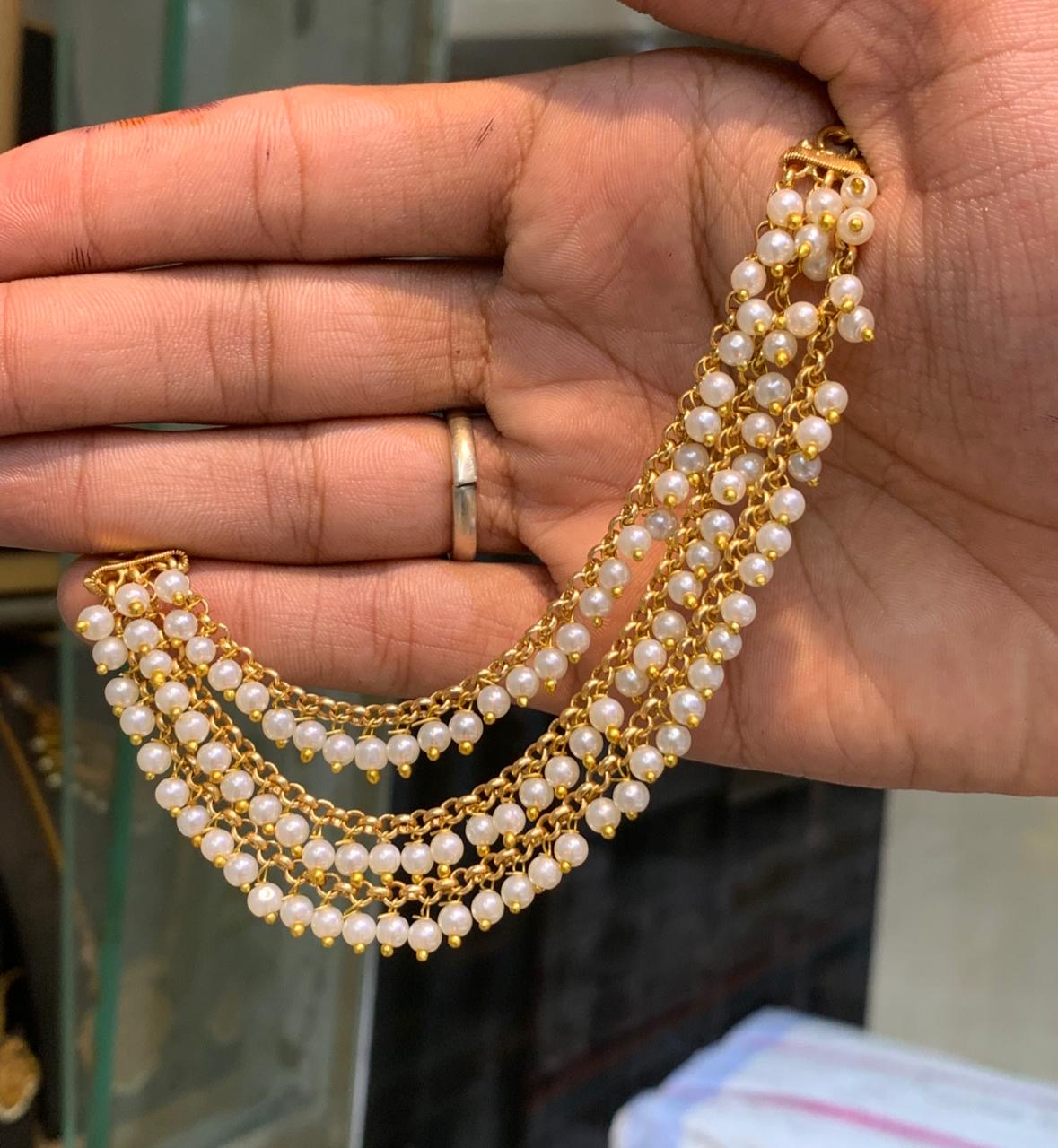 Bridal earchain maati -3 layer pearl Aksha Trends
