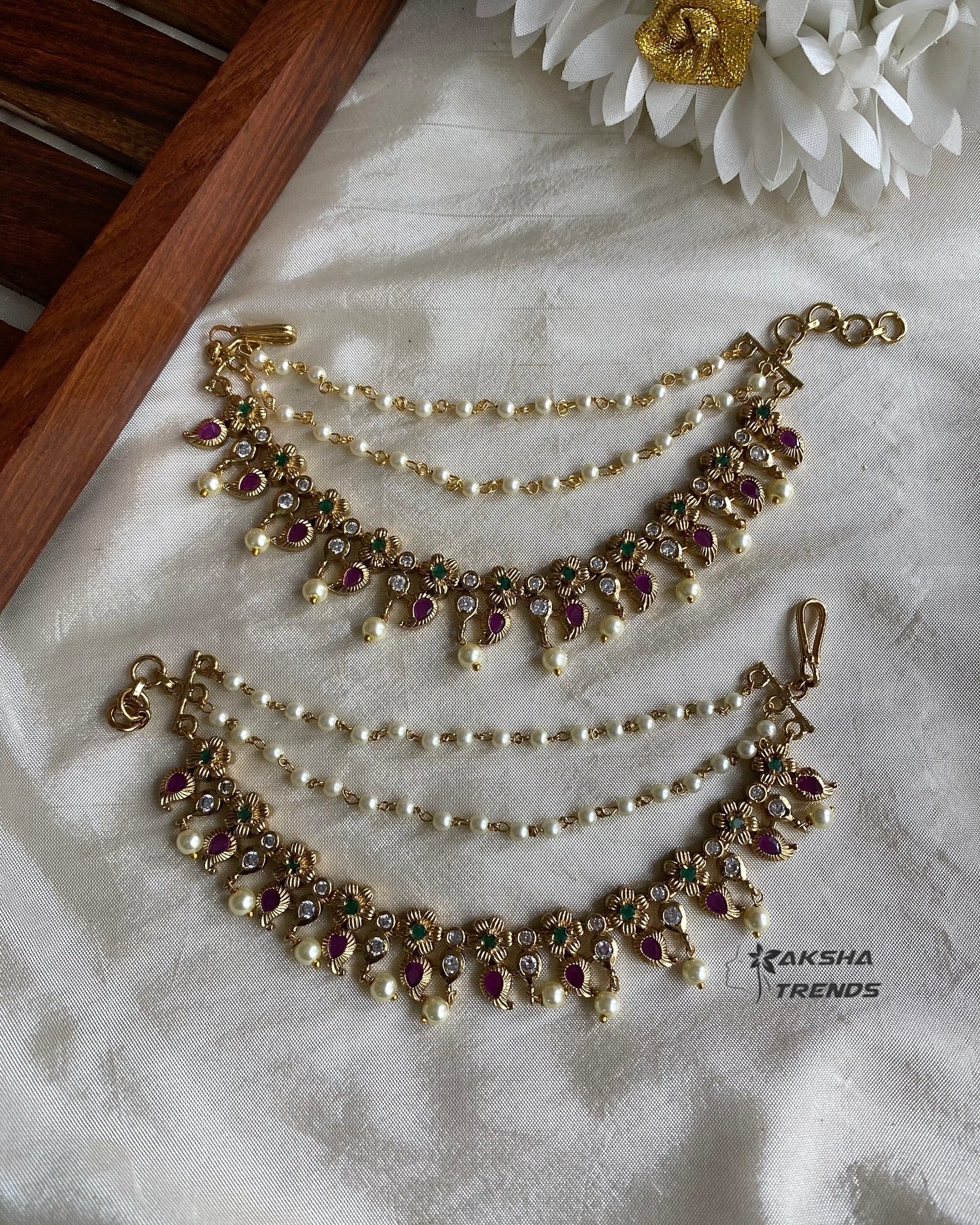 Floral stone bridal earchain Aksha Trends