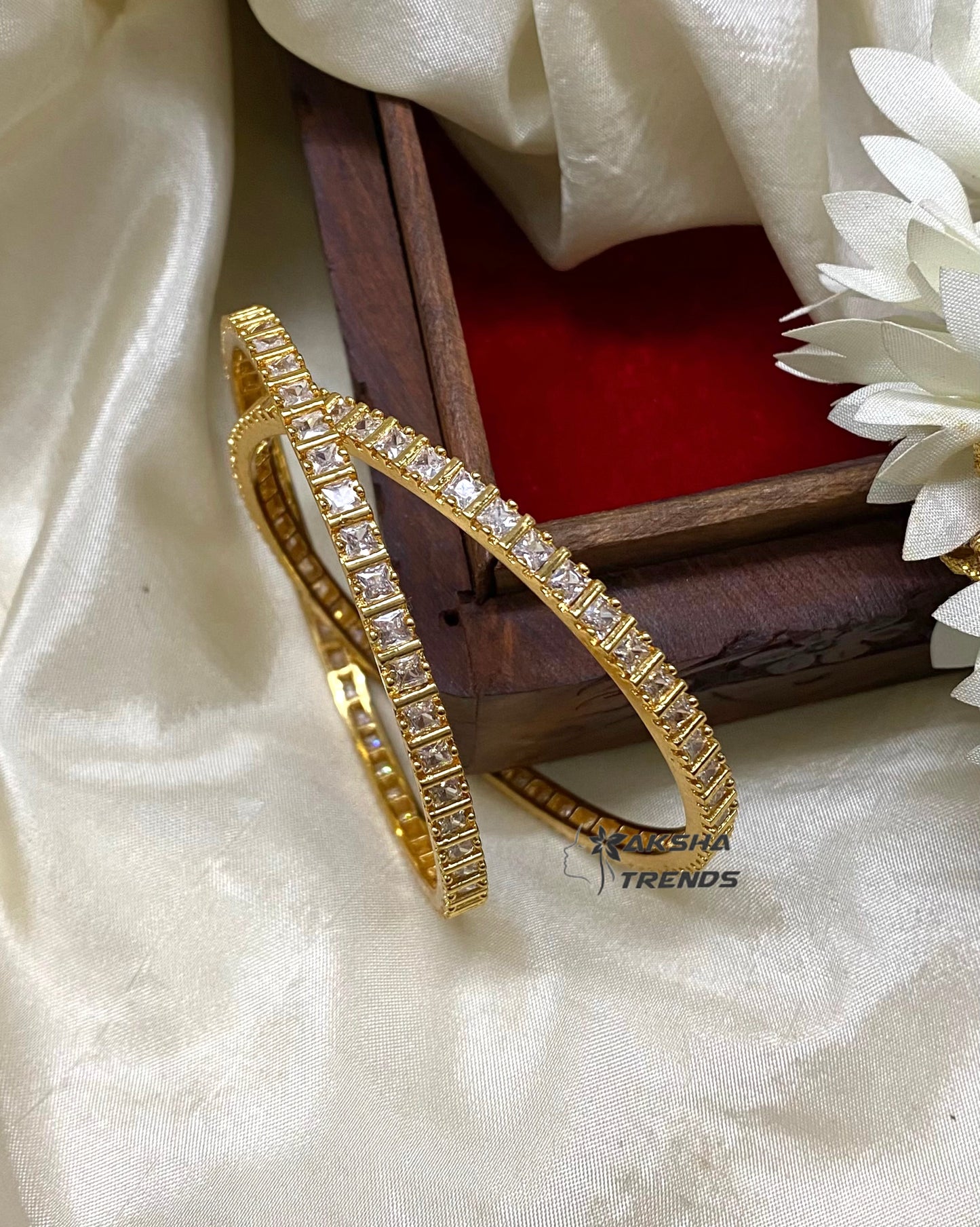 Premium block stone bangles (2pc) -White Aksha Trends