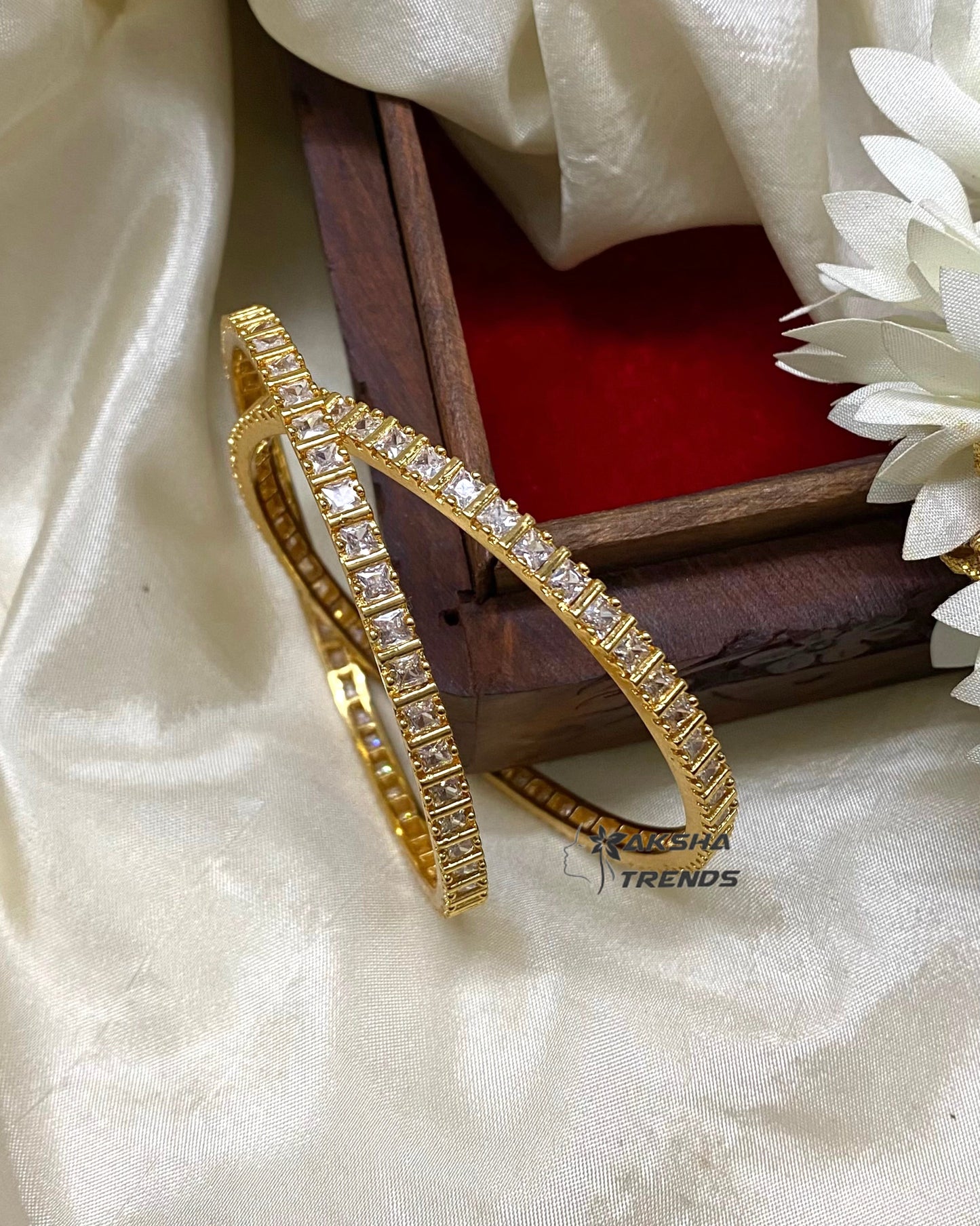 Premium block stone bangles (2pc) -White Aksha Trends
