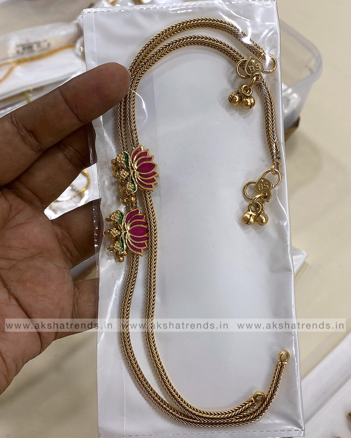 Antique lotus Anklet / kolusu -Pink Aksha Trends