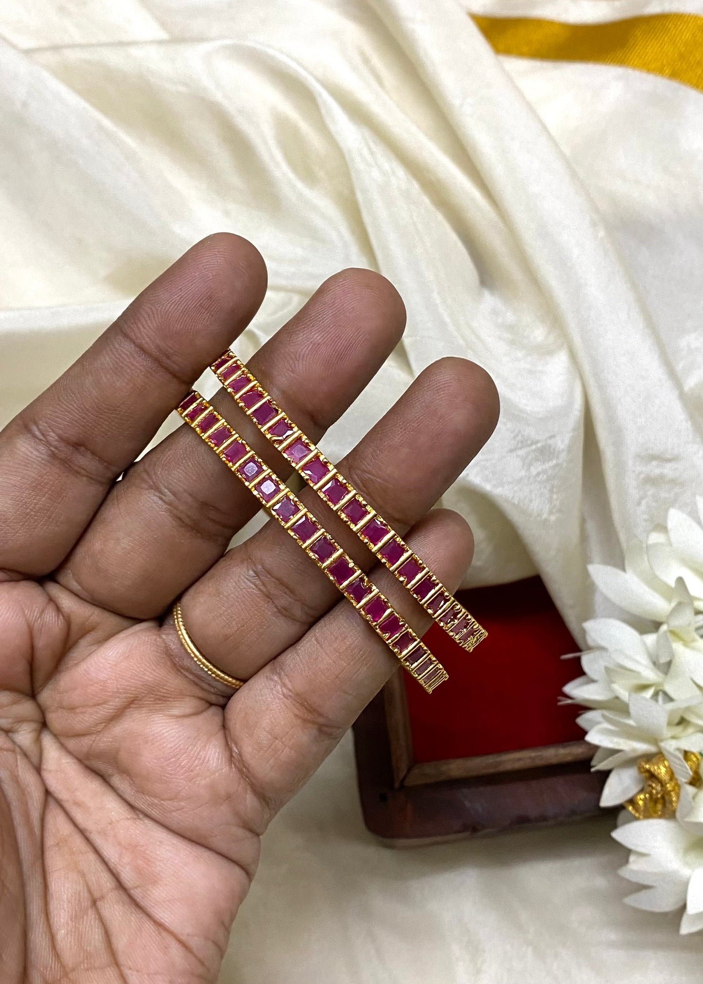 Premium block stone bangles (2pc) -Ruby Aksha Trends
