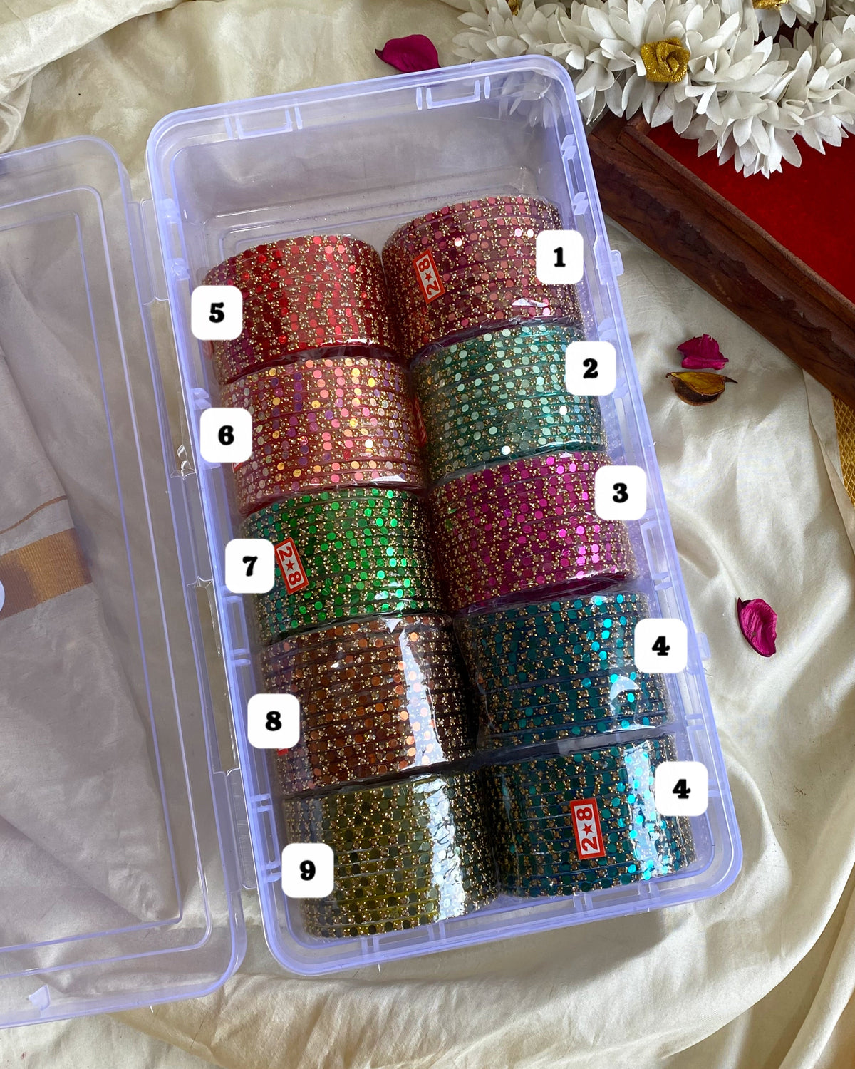 2.8 SIZE -Mirror Glass Bangles (12pc /one colour) Aksha Trends