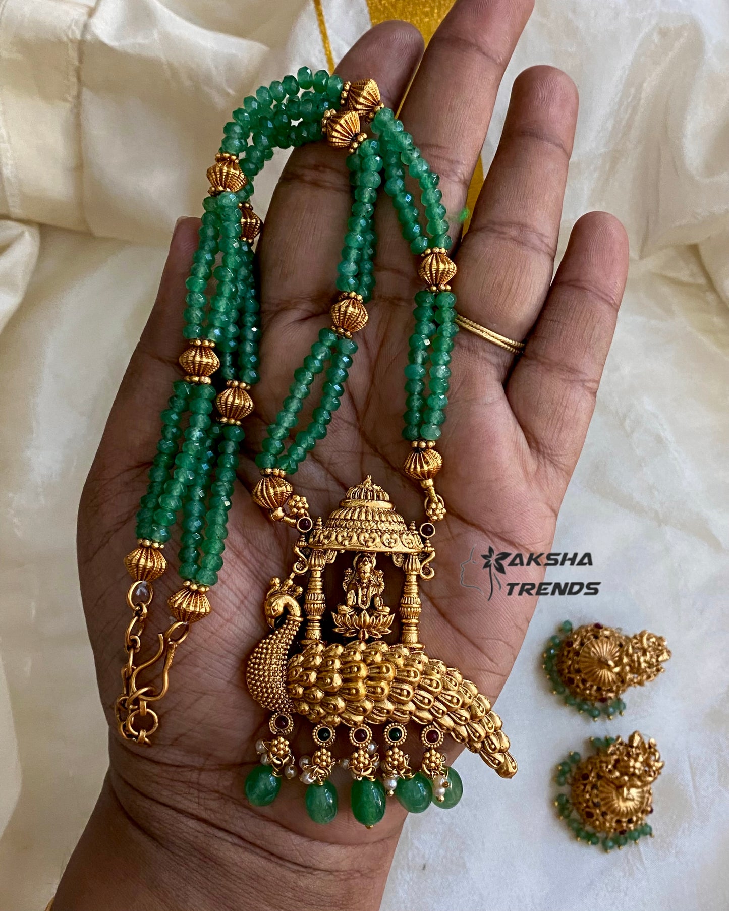 Lakshmi pendant -mint green beads Aksha Trends