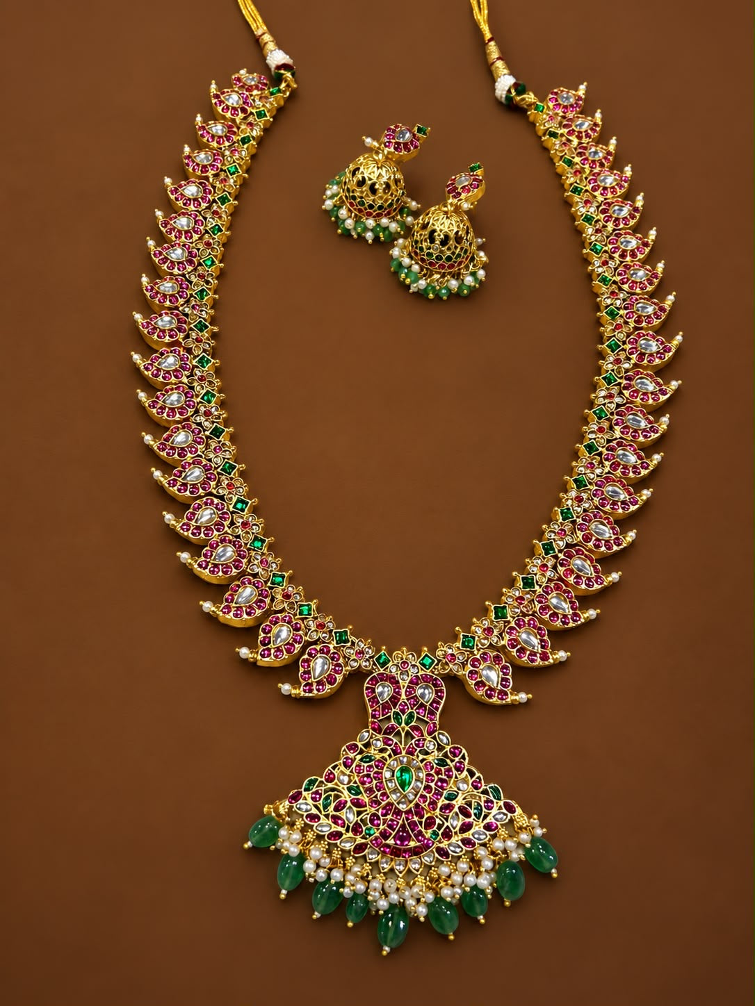 Premium jadau kemp necklace -Green Aksha Trends