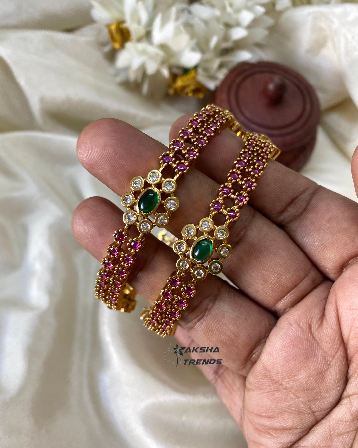 Ruby diamond Floral bangles (2pc) Aksha Trends