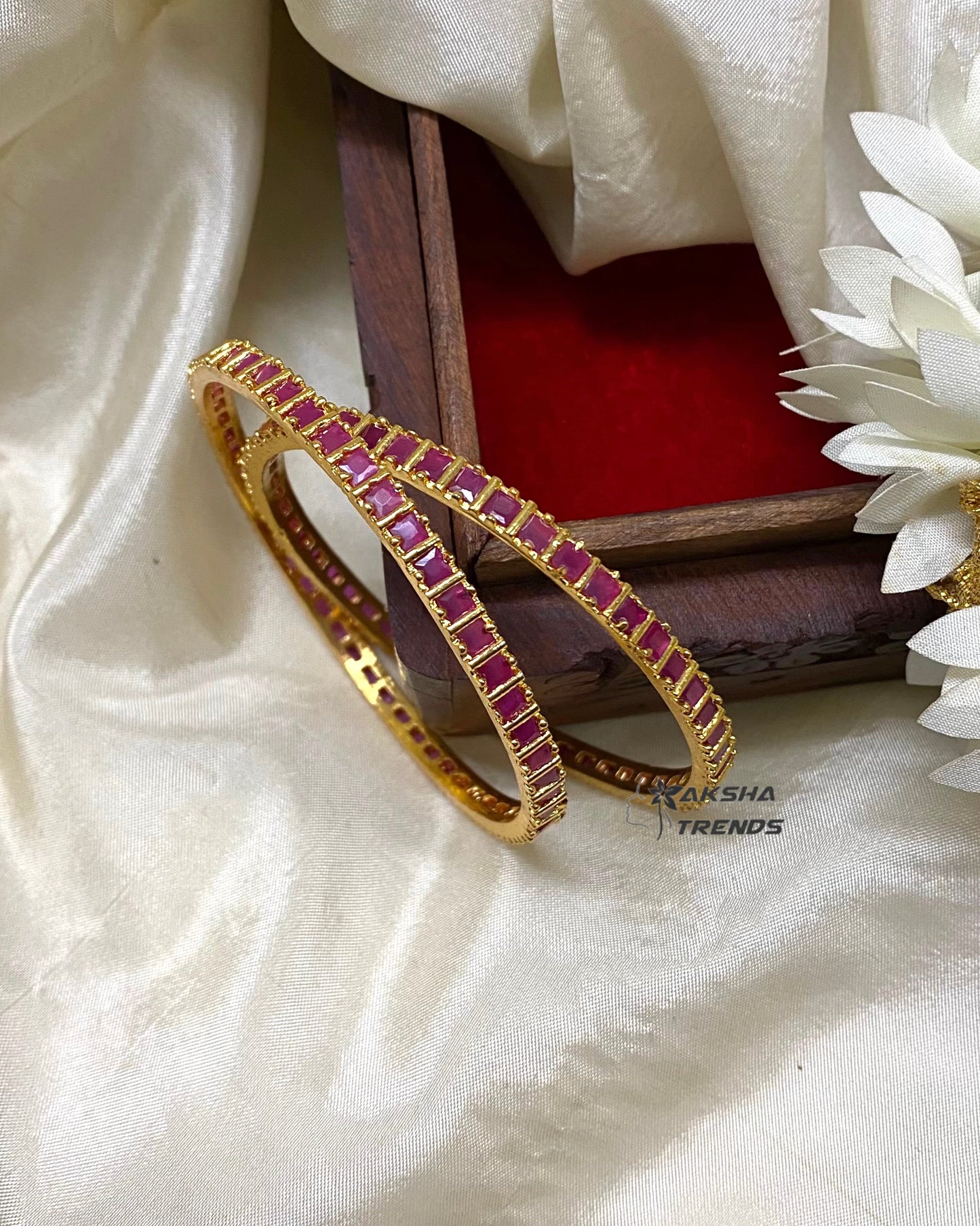 Premium block stone bangles (2pc) -Ruby Aksha Trends