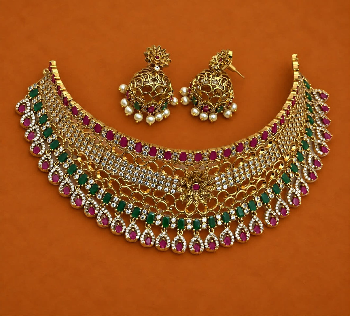 Premium diamond bridal choker Aksha Trends