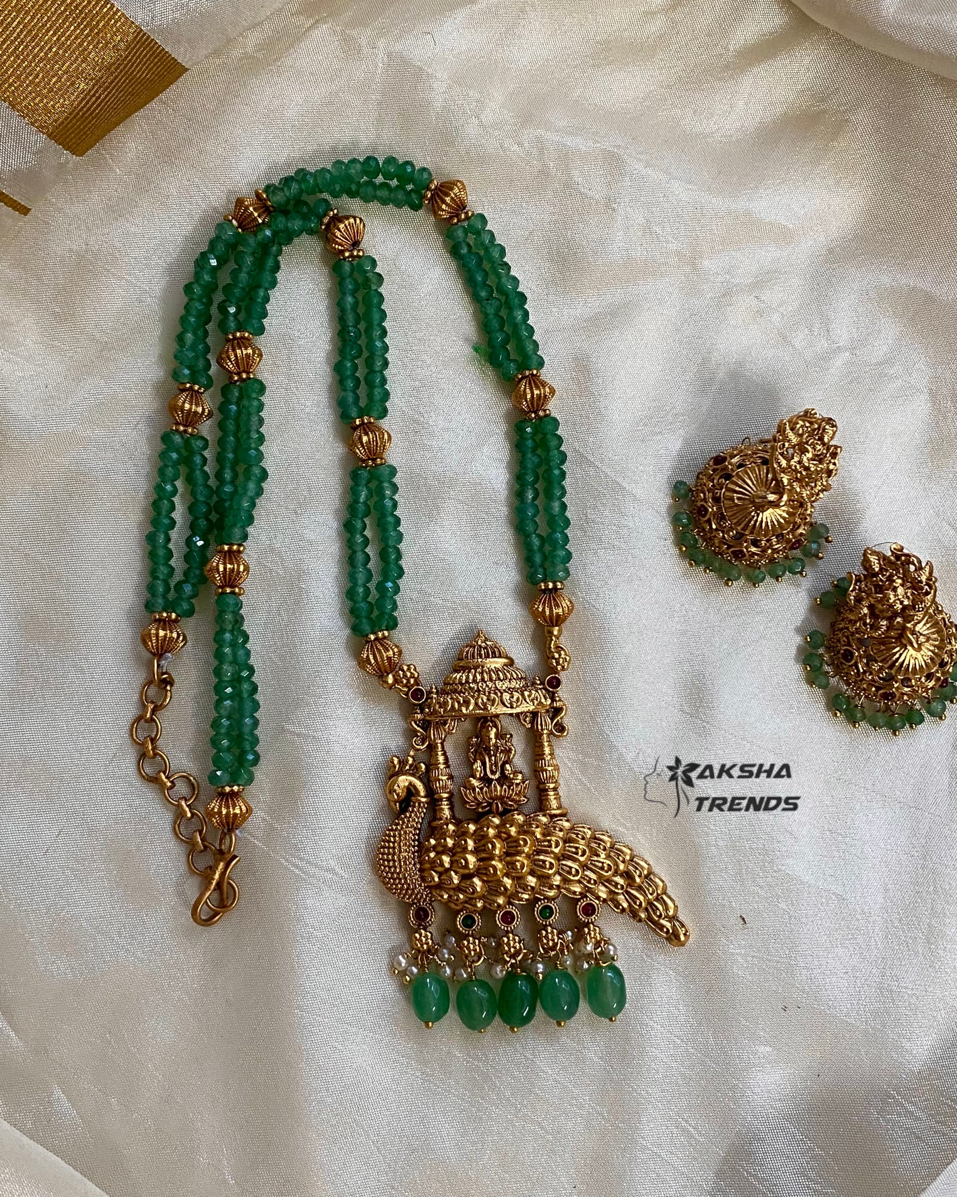 Lakshmi pendant -mint green beads Aksha Trends