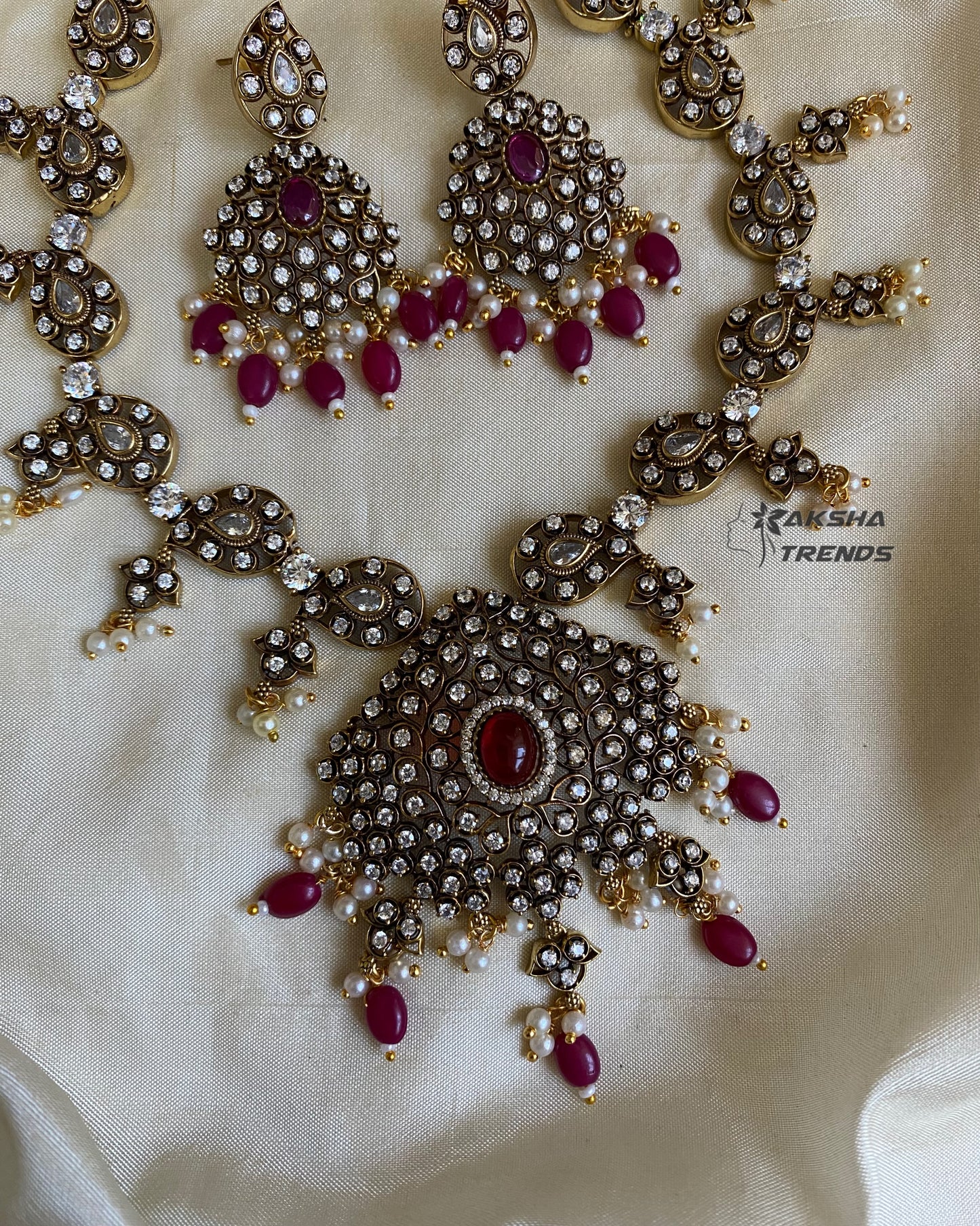 Victoria diamond Necklace -Ruby beads Aksha Trends