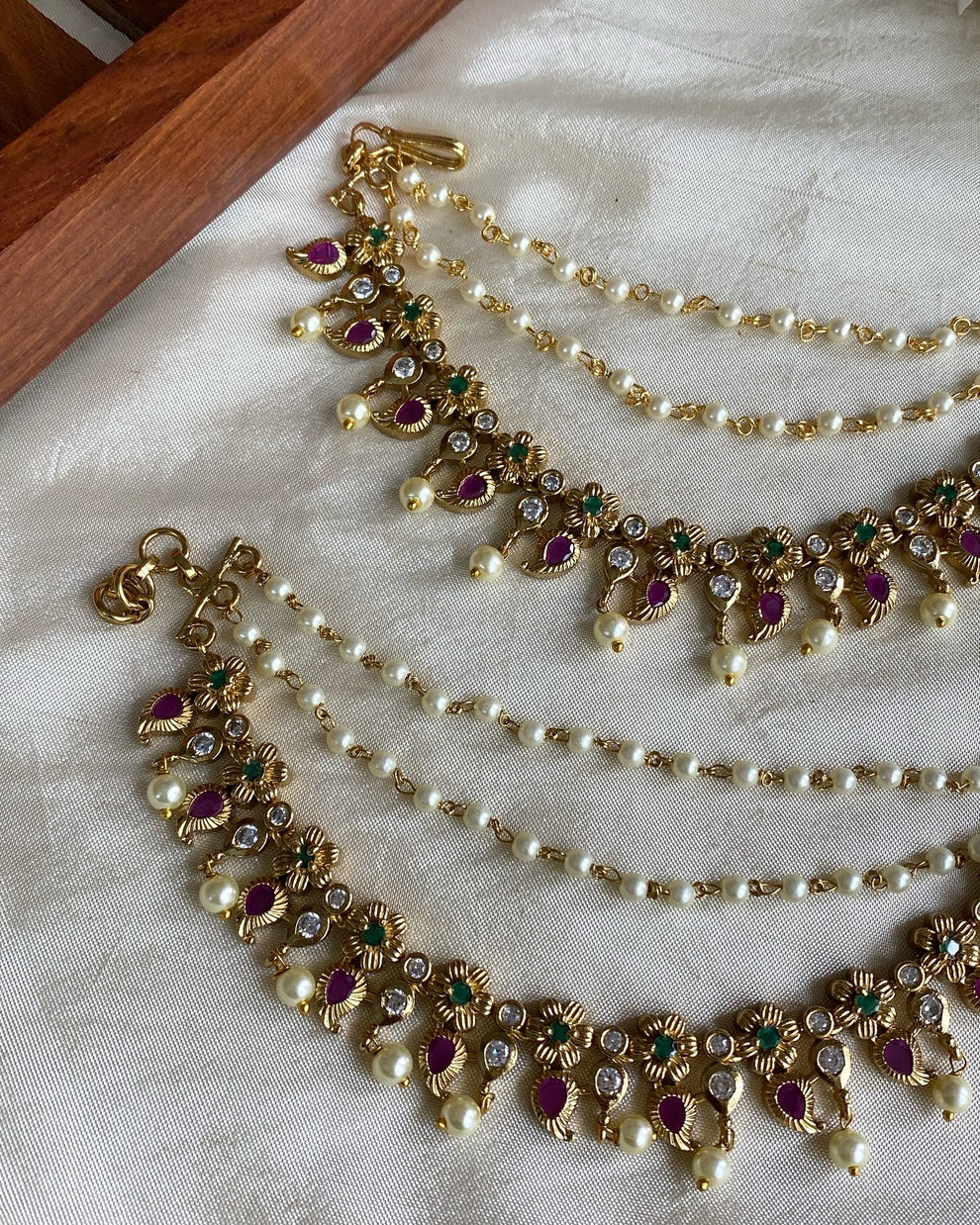 Floral stone bridal earchain Aksha Trends