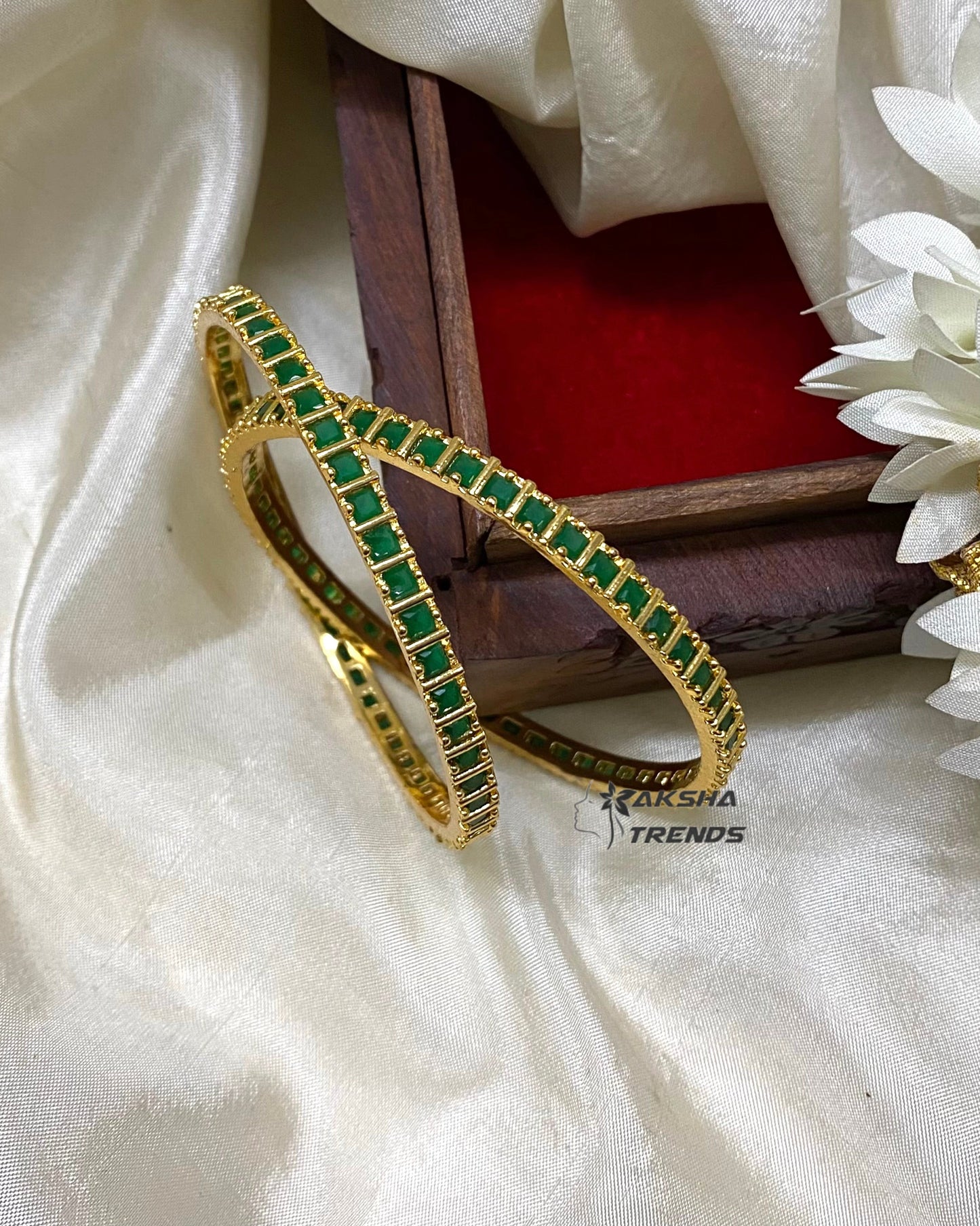 Premium block stone bangles (2pc) -Green Aksha Trends