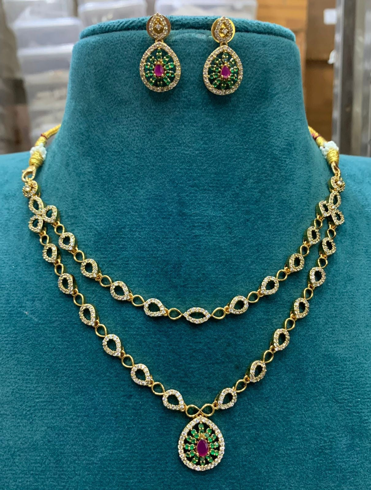 Diamond 2 layer necklace Aksha Trends