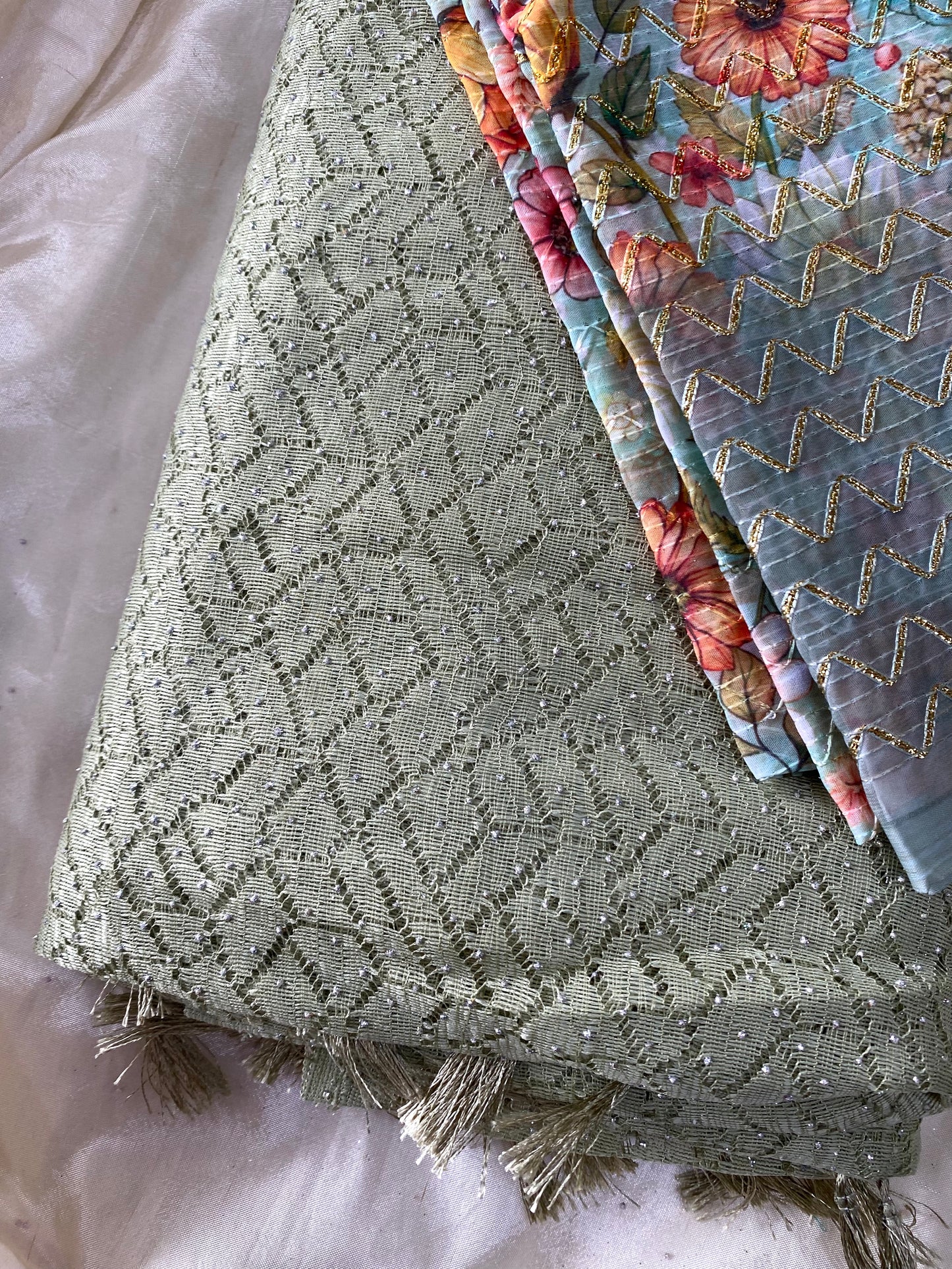 Chiffon netted saree -Green Aksha Trends