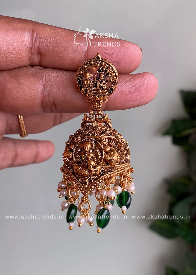Antique Bridal Jhumka -Green Aksha Trends