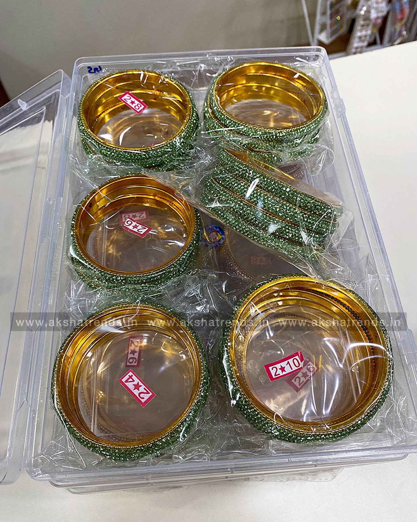 Glitter Metal Bangles (4pc) -Green Aksha Trends