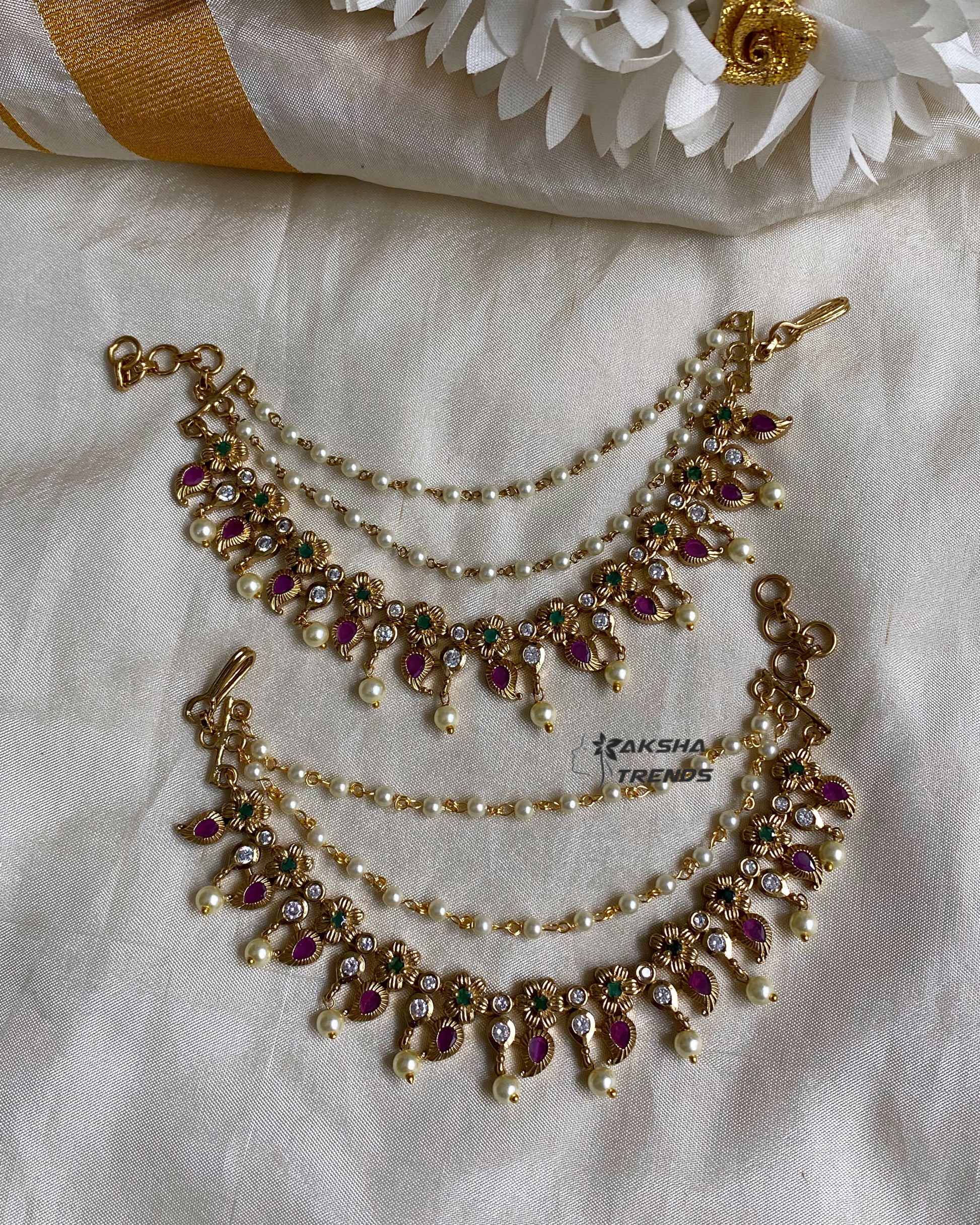 Premium Floral stone bridal earchain Aksha Trends