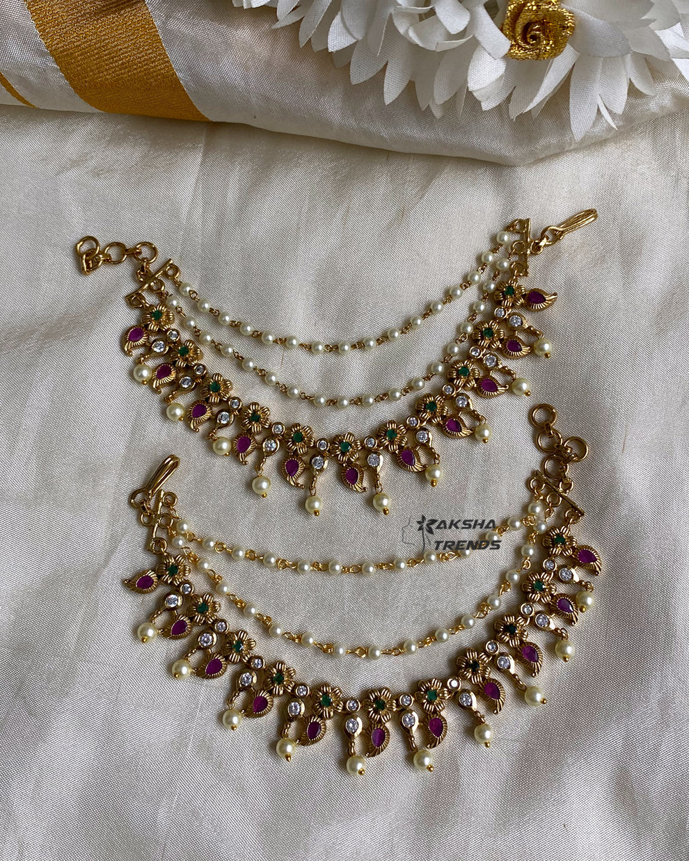 Premium Floral stone bridal earchain Aksha Trends