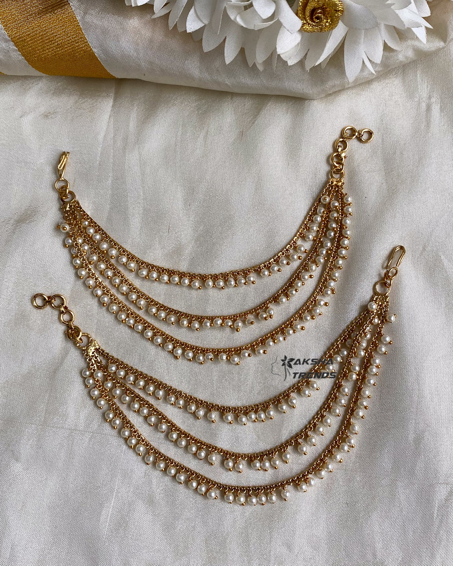 Bridal earchain maati -3 layer pearls Aksha Trends