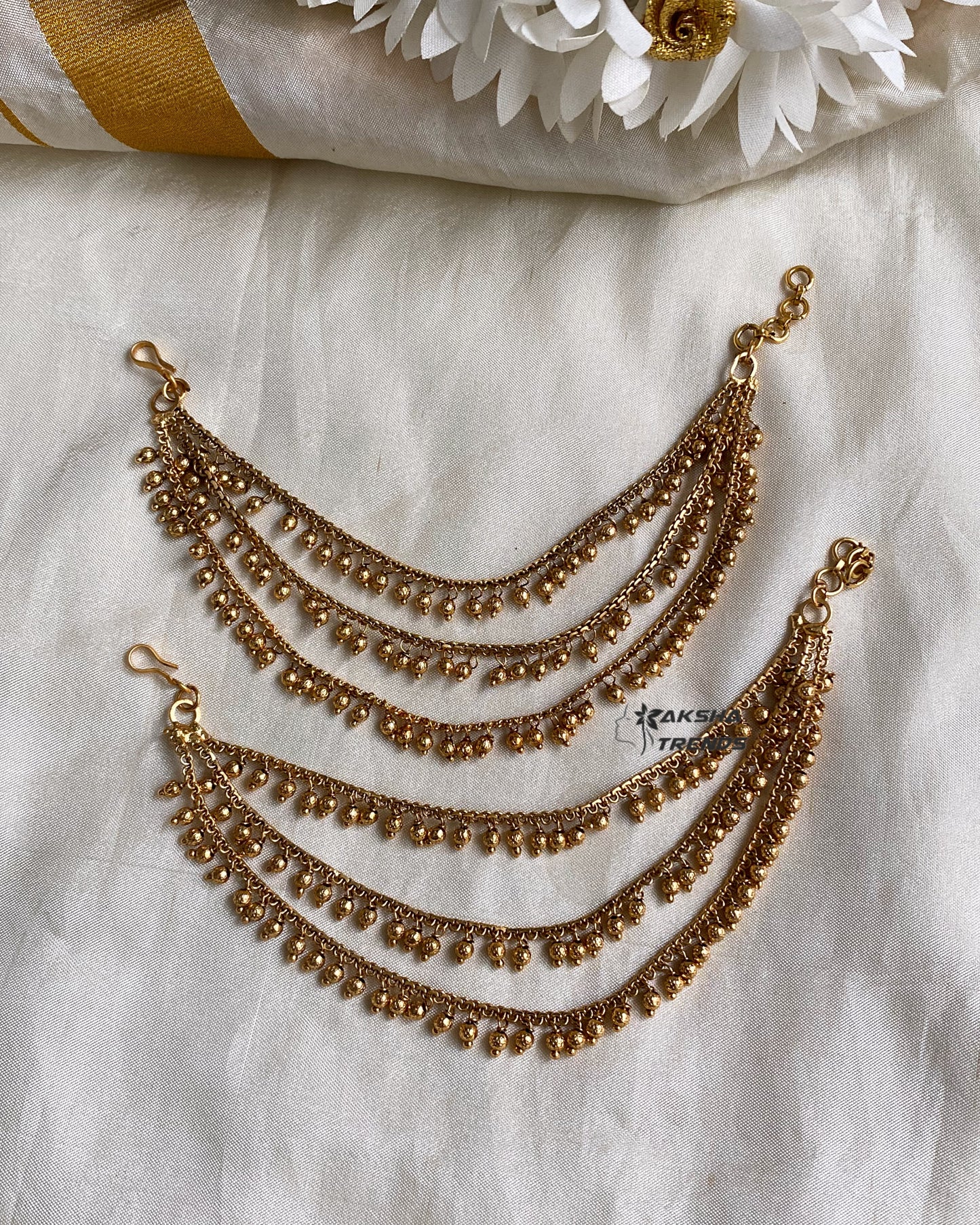 Premium gold earchain -3 layer Aksha Trends