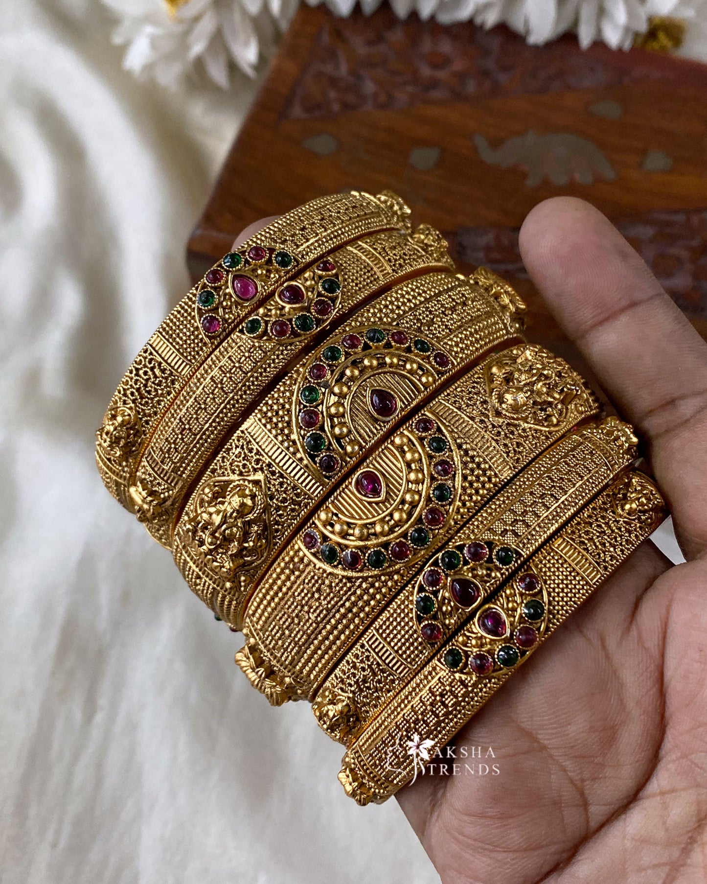 Antique golden bangles (6pc) Aksha Trends