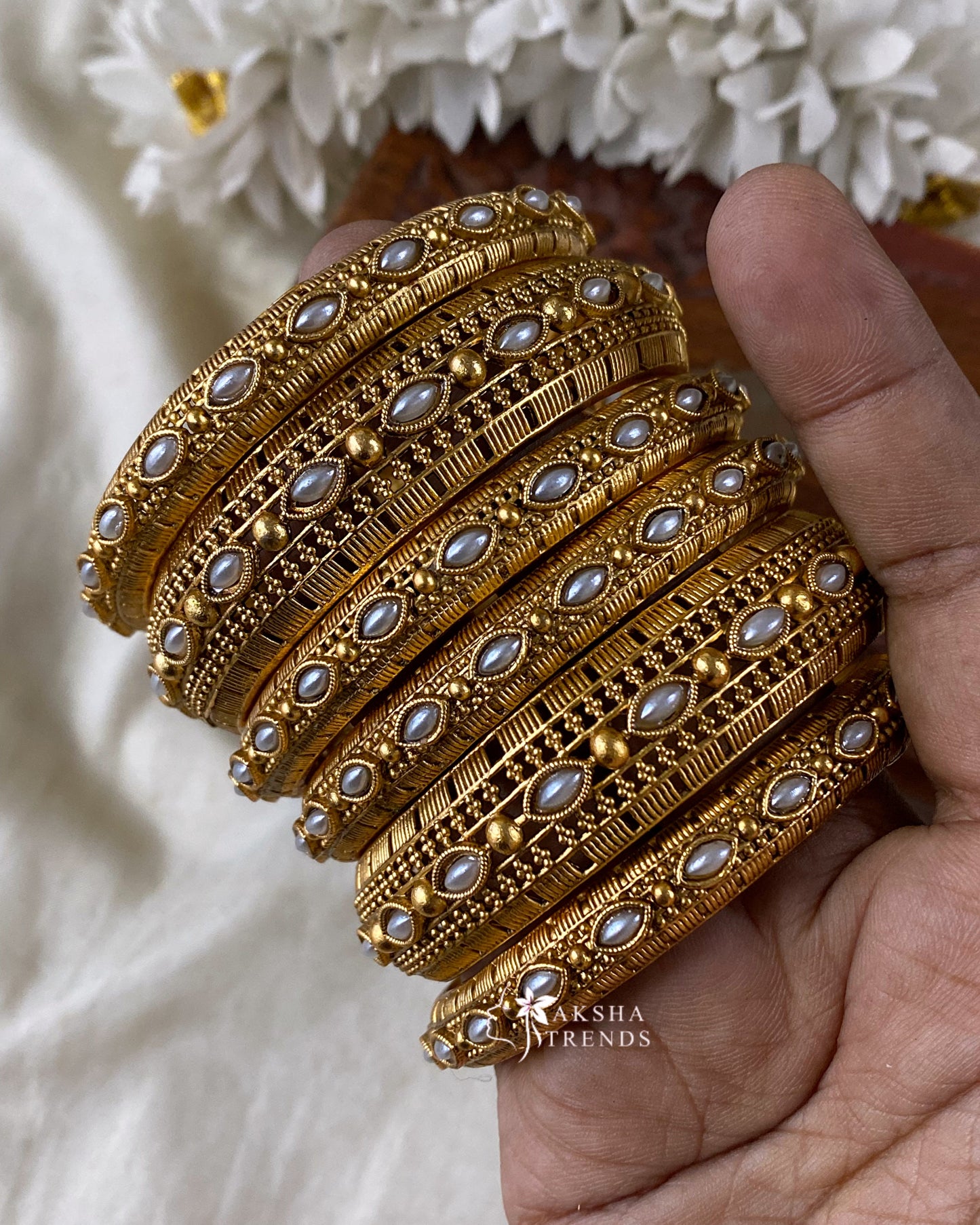 Antique pearl bangles (6pc) Aksha Trends