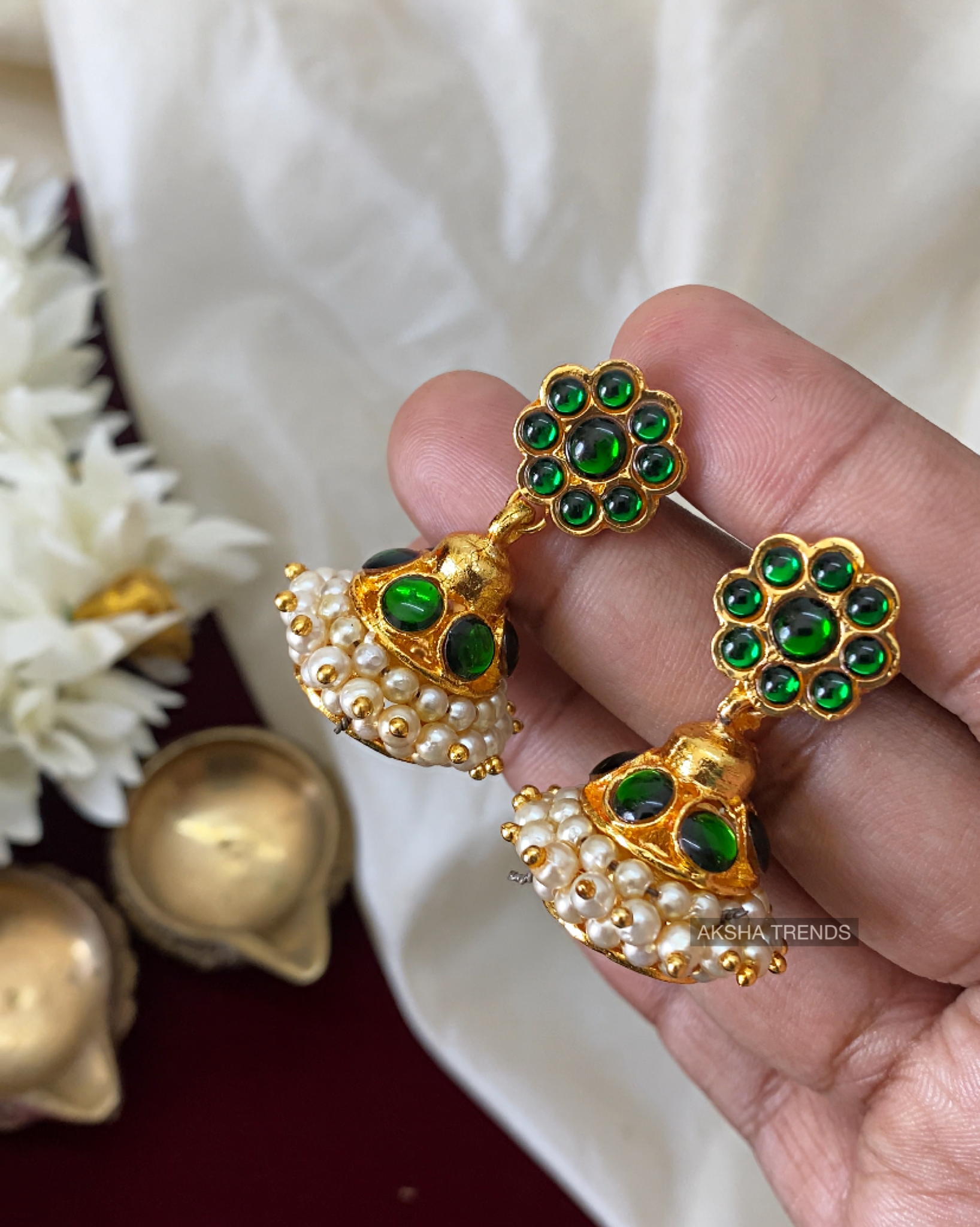 Kemp jhumkas Green Aksha Trends