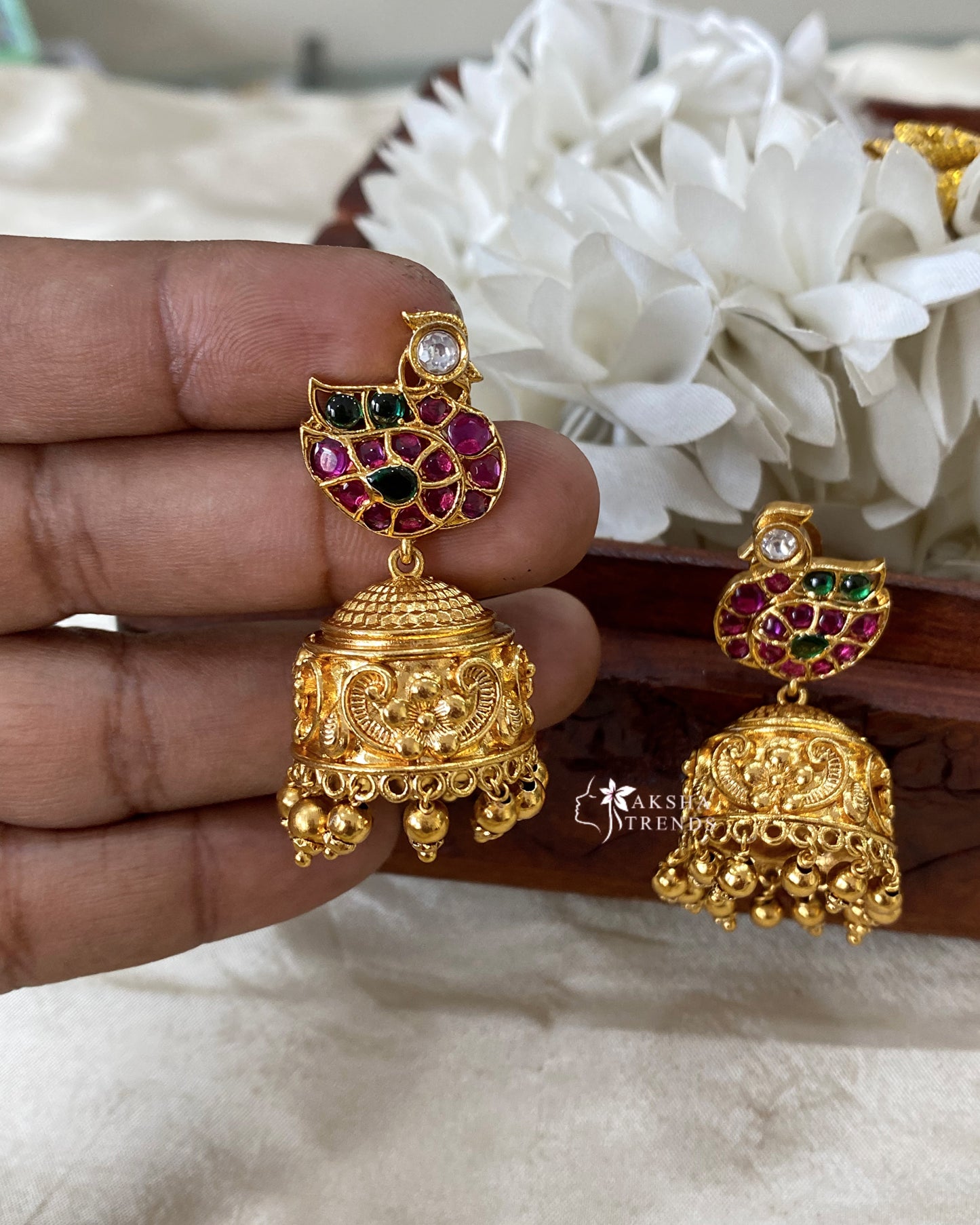 Peacock kemp jhumkas Aksha Trends