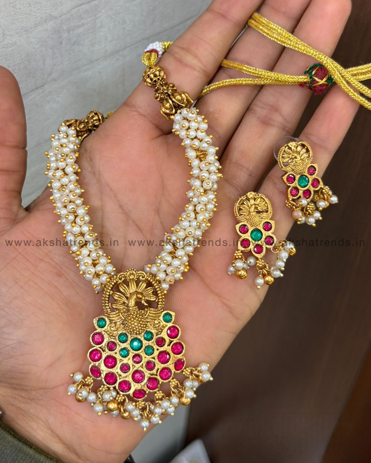 Antique peacock pearl choker Aksha Trends