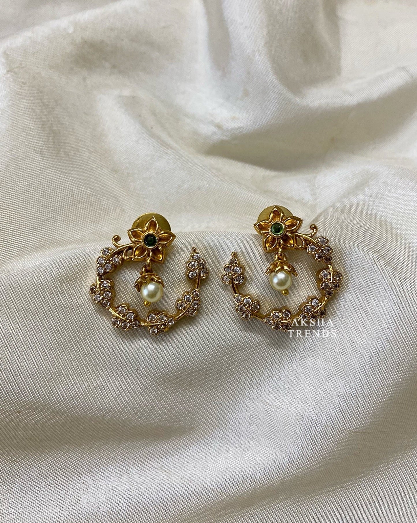 Floral diamond Earrings -Green Aksha Trends