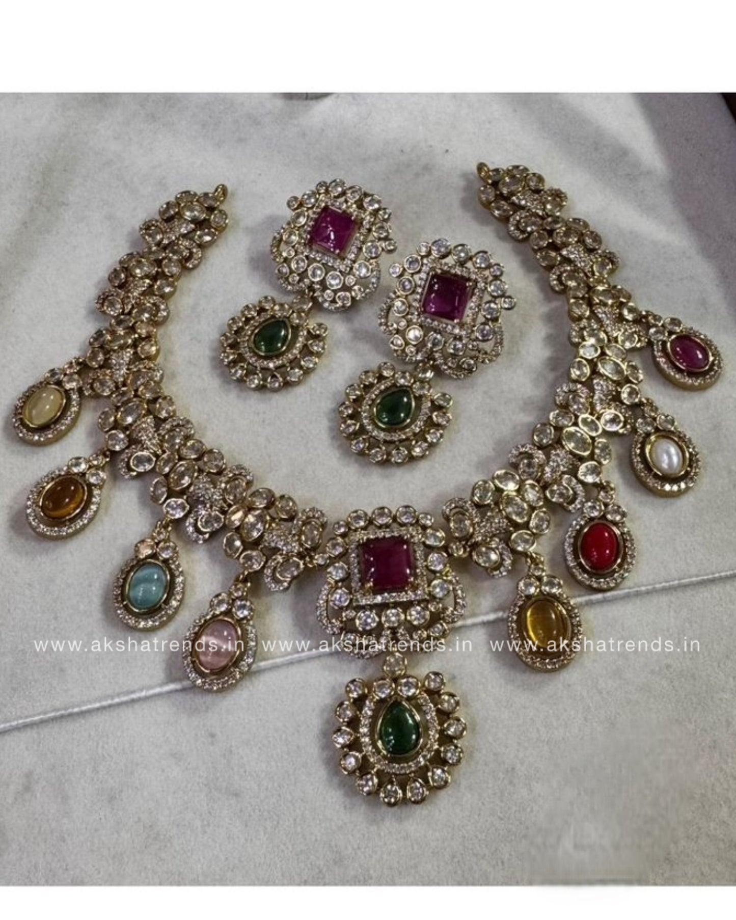 Navratna Bridal Necklace Aksha Trends
