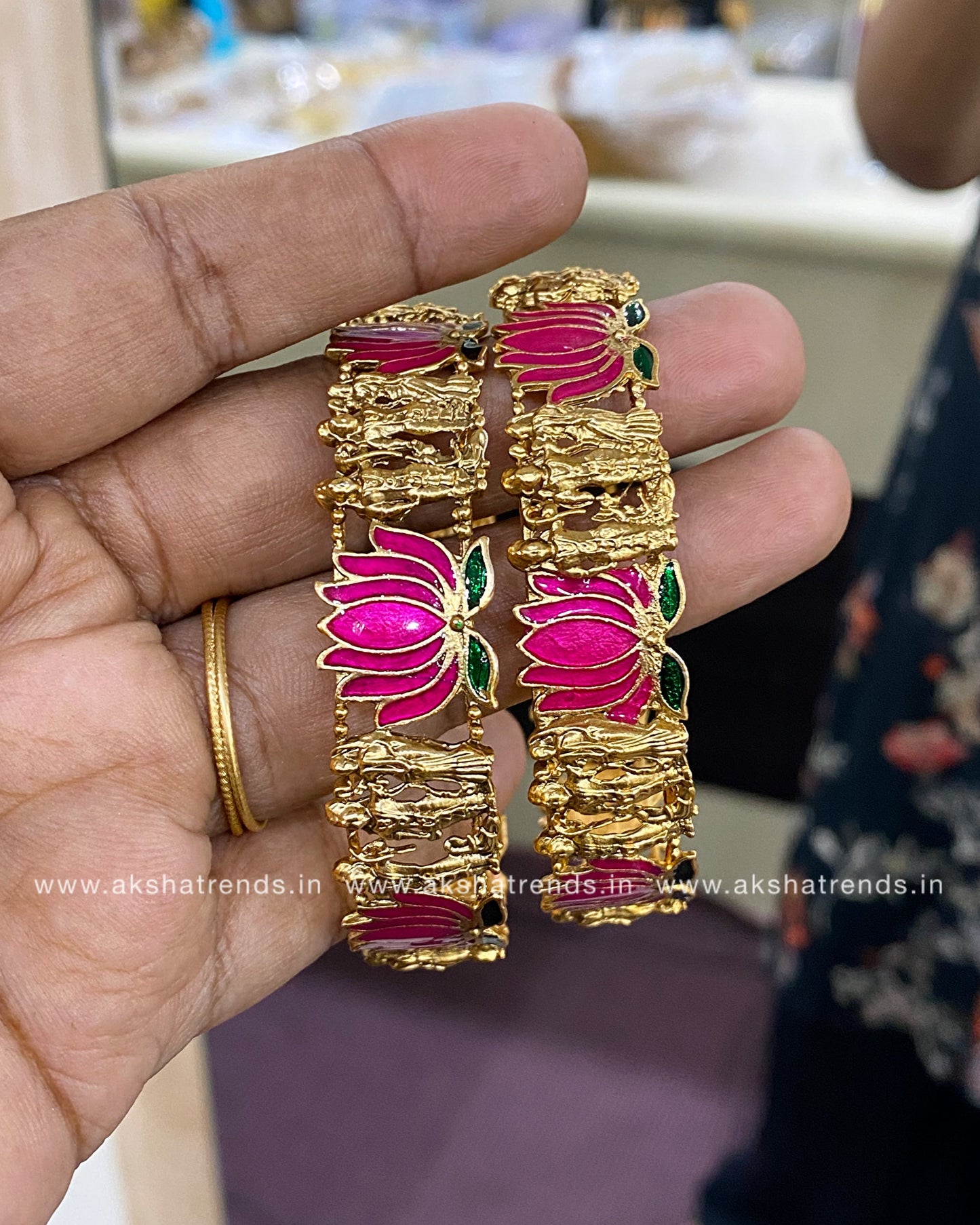Antique lotus Ramparivar bangles (2pc) Aksha Trends
