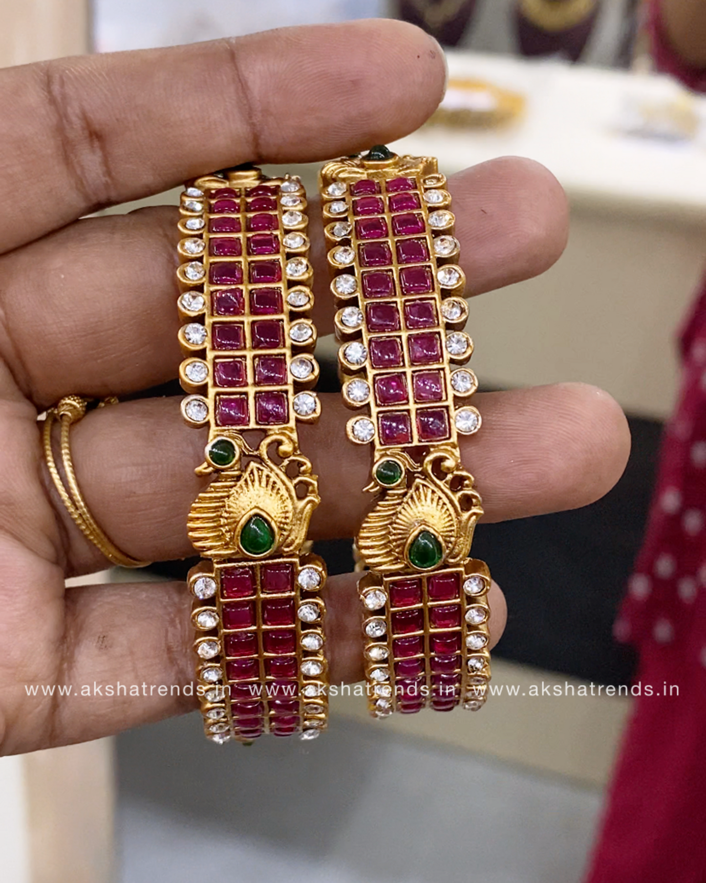 Antique ruby stone bangles (2pc) Aksha Trends