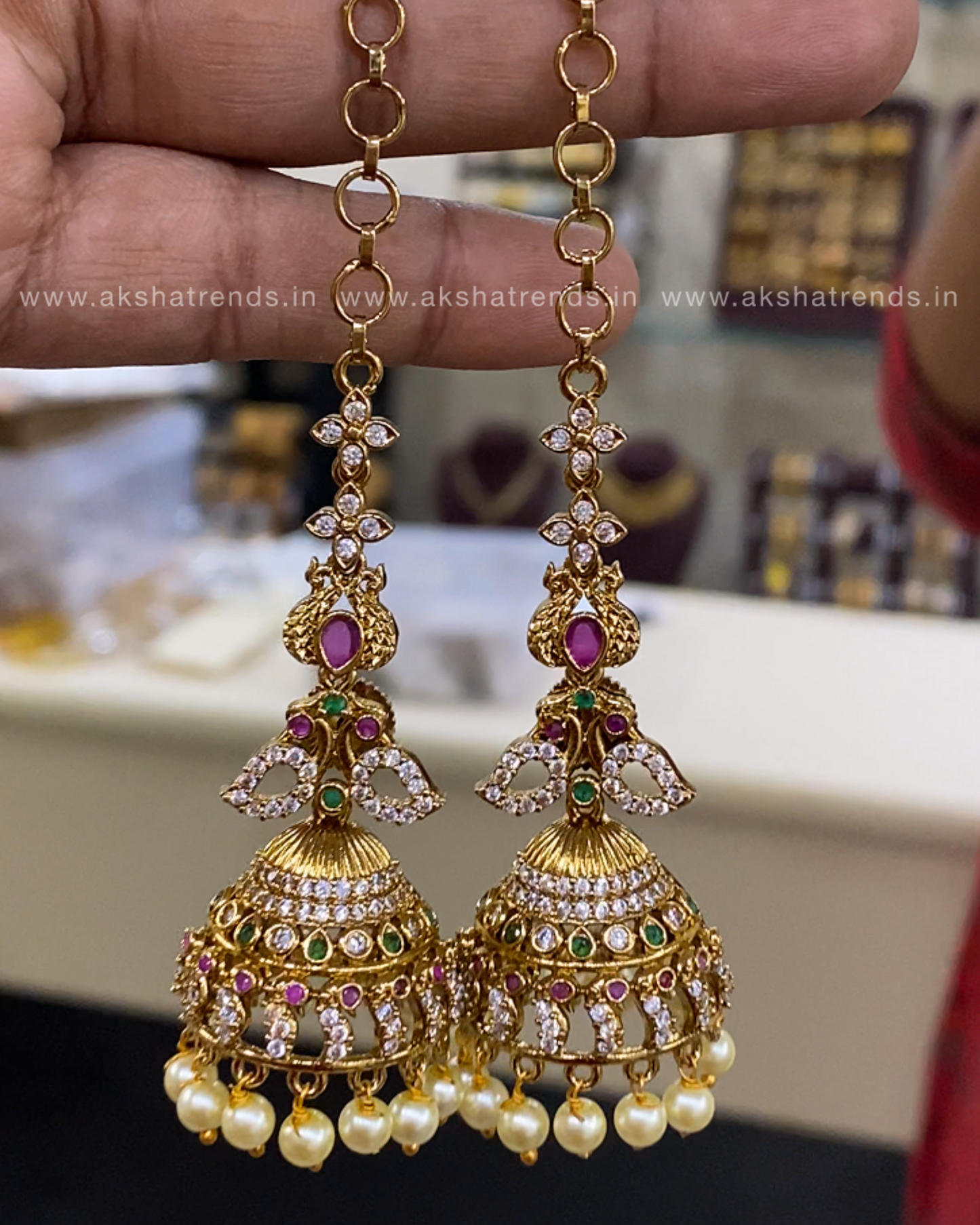 Premium diamond Jhumka with Earchain Aksha Trends