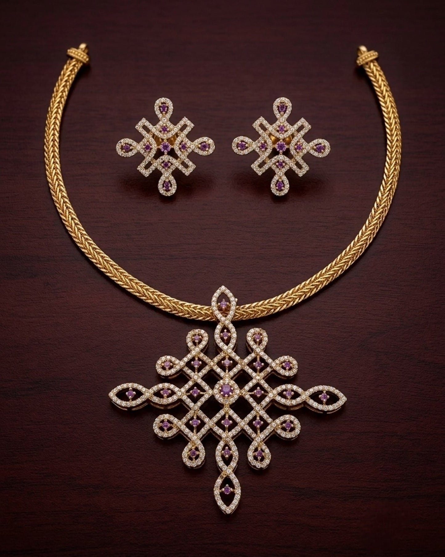 Kolam Diamond Necklace -purple Aksha Trends