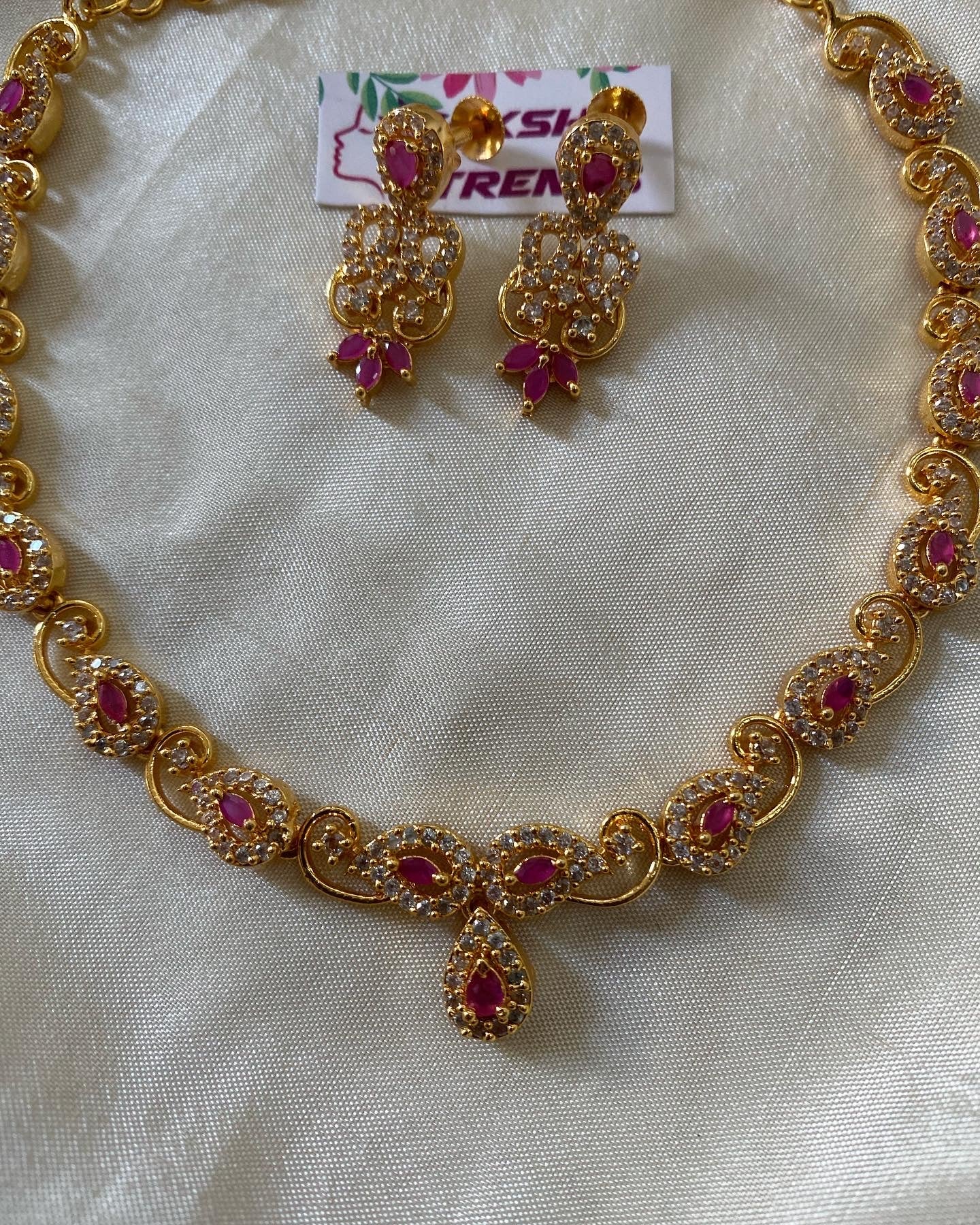 Floral AD necklace 1gm polish v1 Aksha Trends